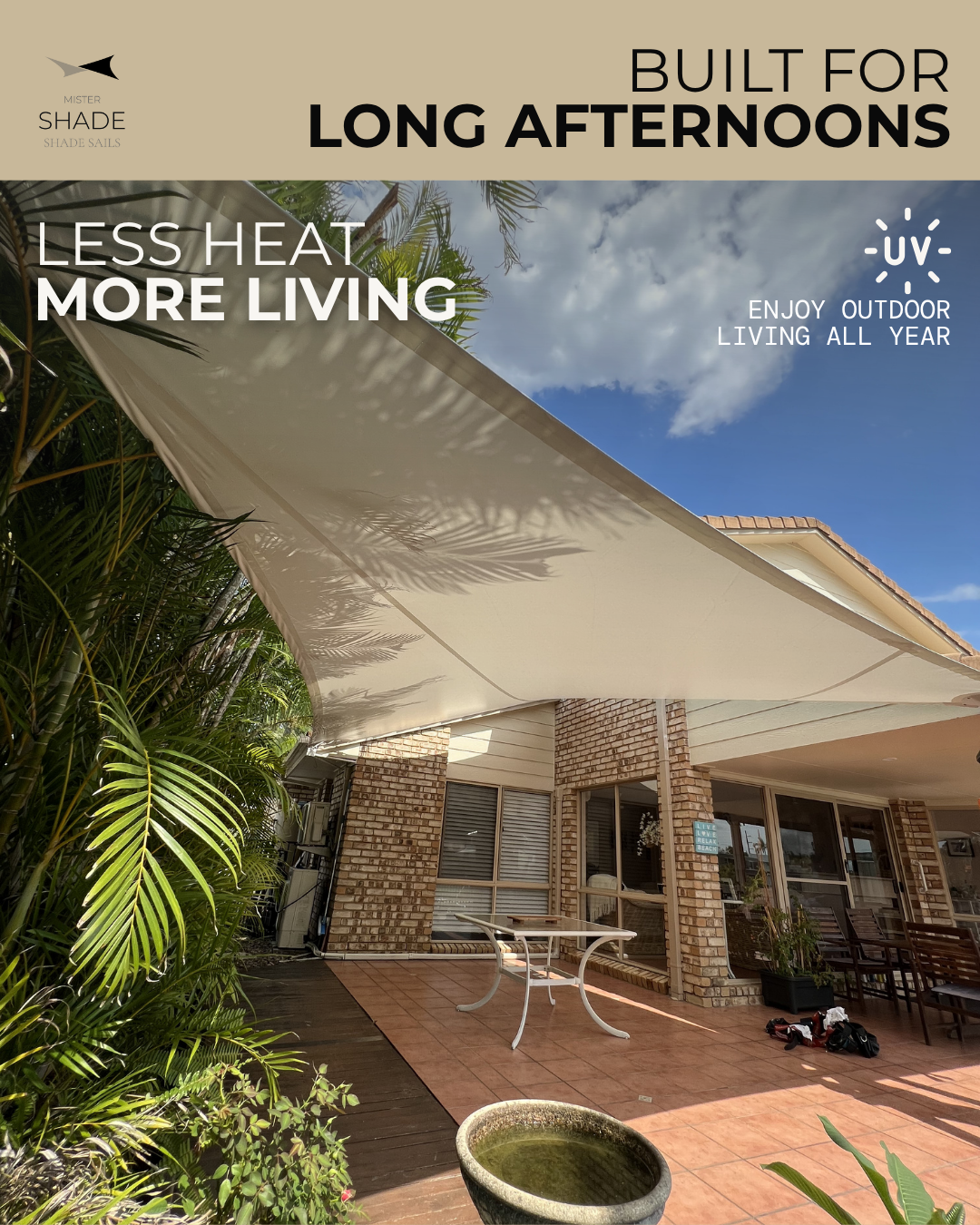 Mister Shade Facebook ad: Custom Shade Sails & Awnings for SEQ
