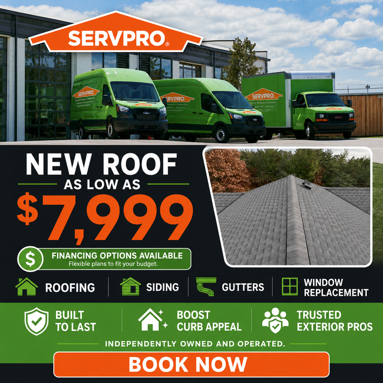 Servpro Team Ray in Wisconsin Facebook ad: Get Your New Roof For As Low As $7,999!