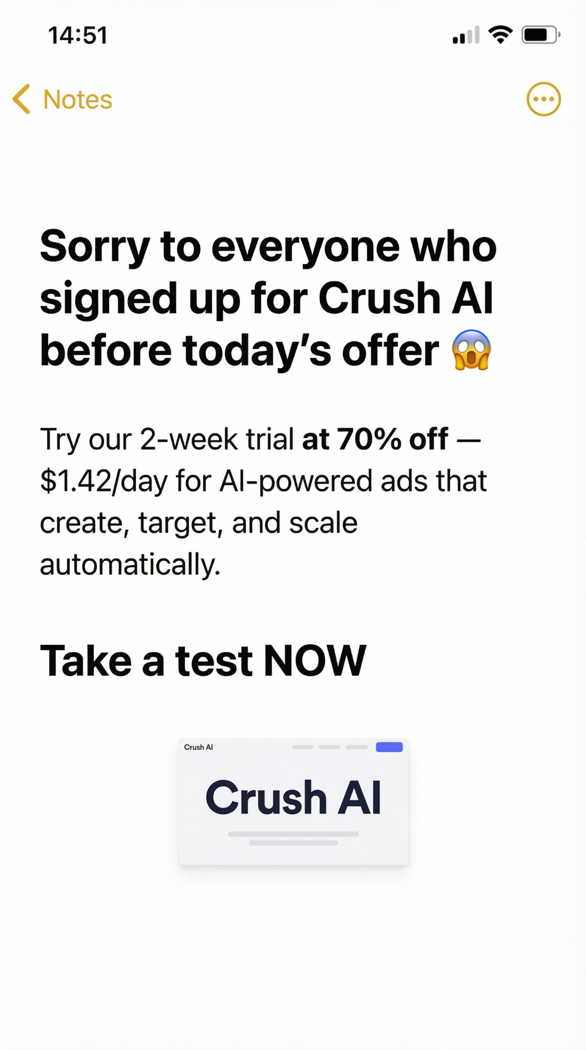 trycrush.ai Facebook ad