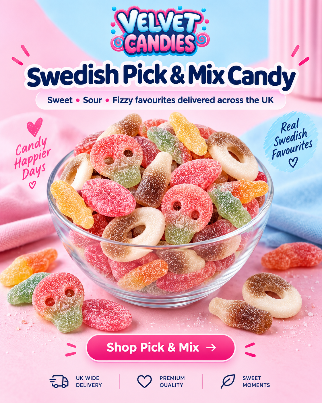 Velvet Candies Facebook ad: Shop Swedish Pick & Mix