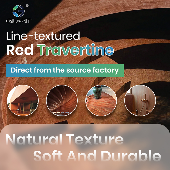 Jinhao Building Materials Facebook ad: Line-Textured Red Travertine, Direct from Source, Designed…
