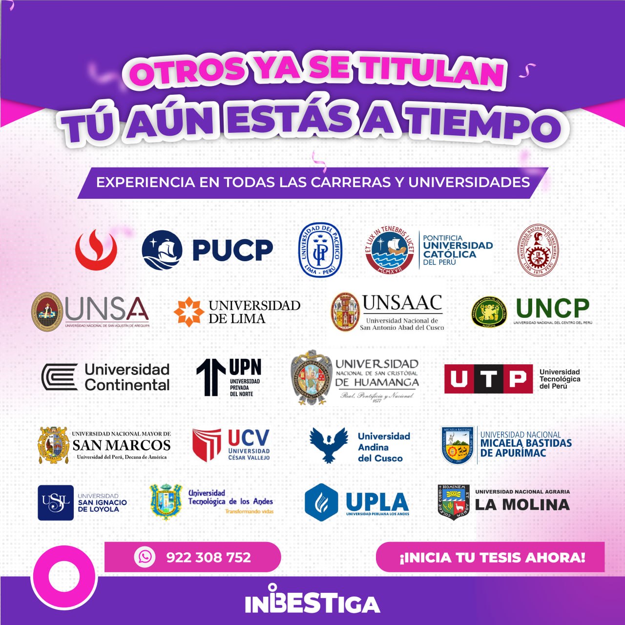 Inbestiga.tesis Facebook ad: Inicia Hoy mismo
