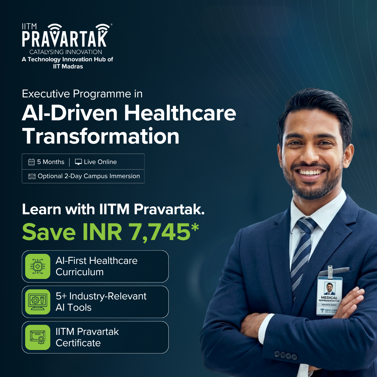 IITM Pravartak Executive Programme in AI-Driven Healthcare Transformation Facebook ad: Apply AI Across the Healthcare Value Chain