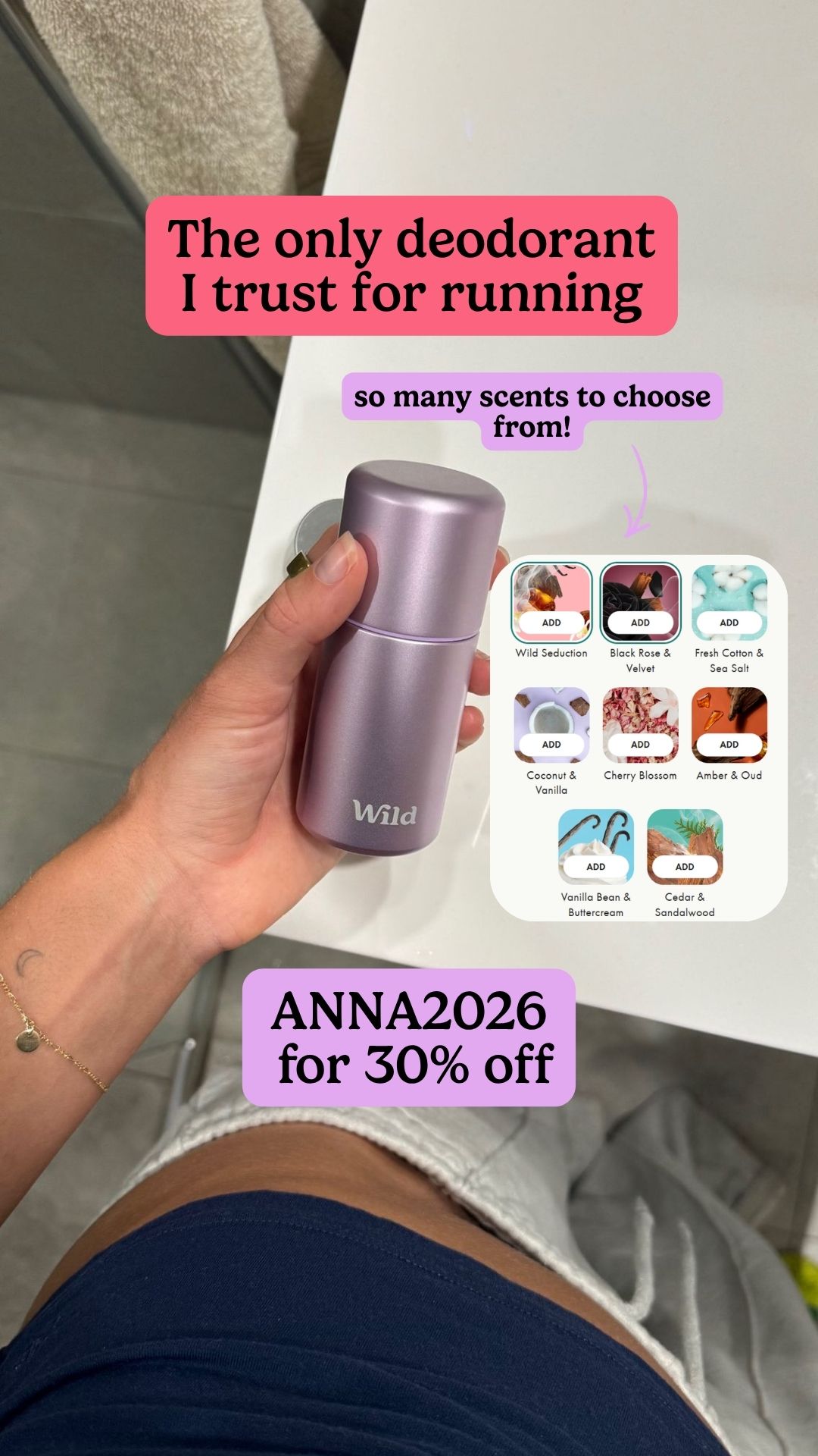 Wild Facebook ad: use my code ANNA2026 for 30% off all Wild products