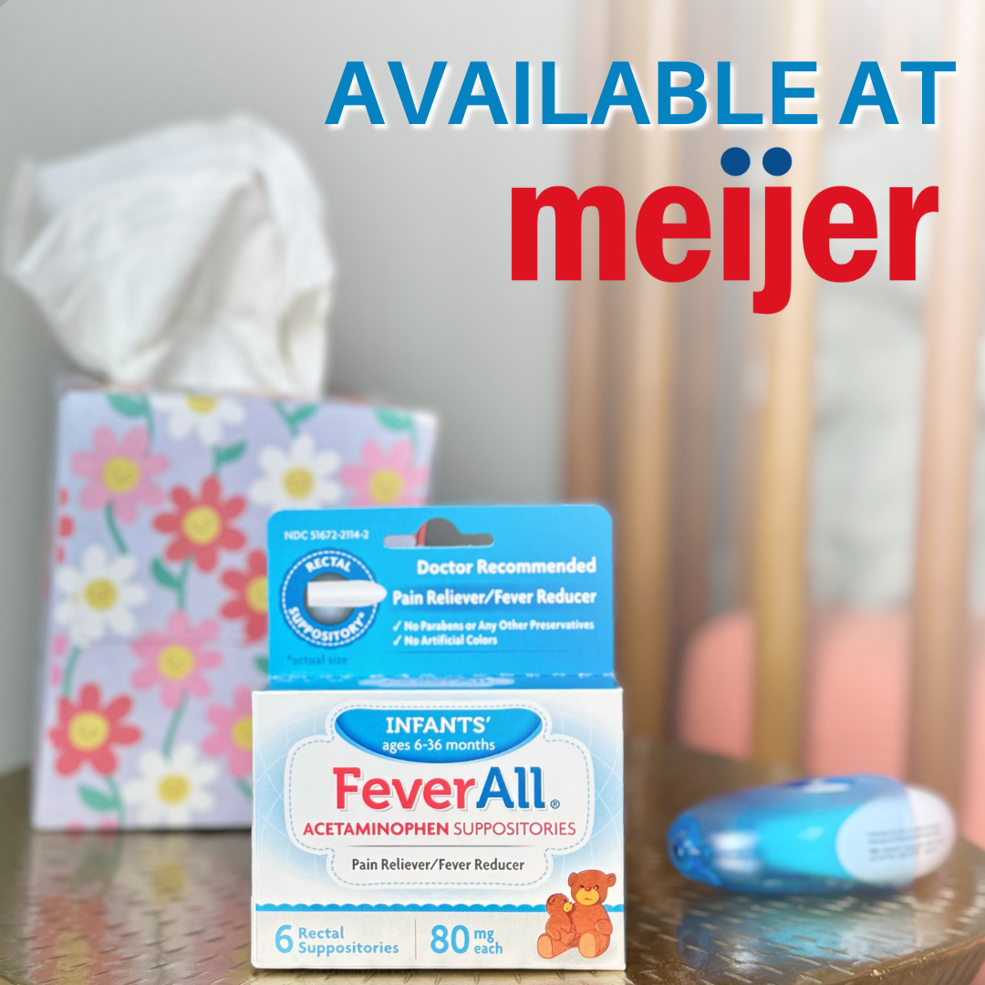FeverAll Facebook ad: FeverAll Infants’ Strength Acetaminophen Suppositories are…