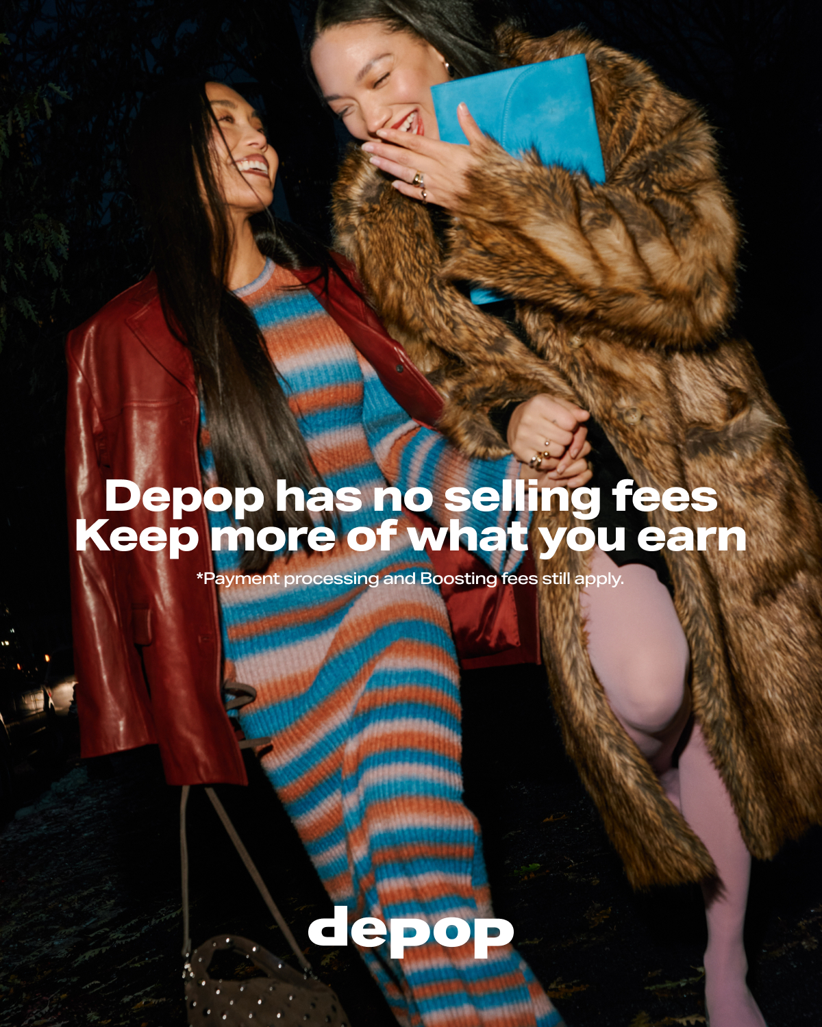 Depop Facebook ad: No more selling fees on Depop.
