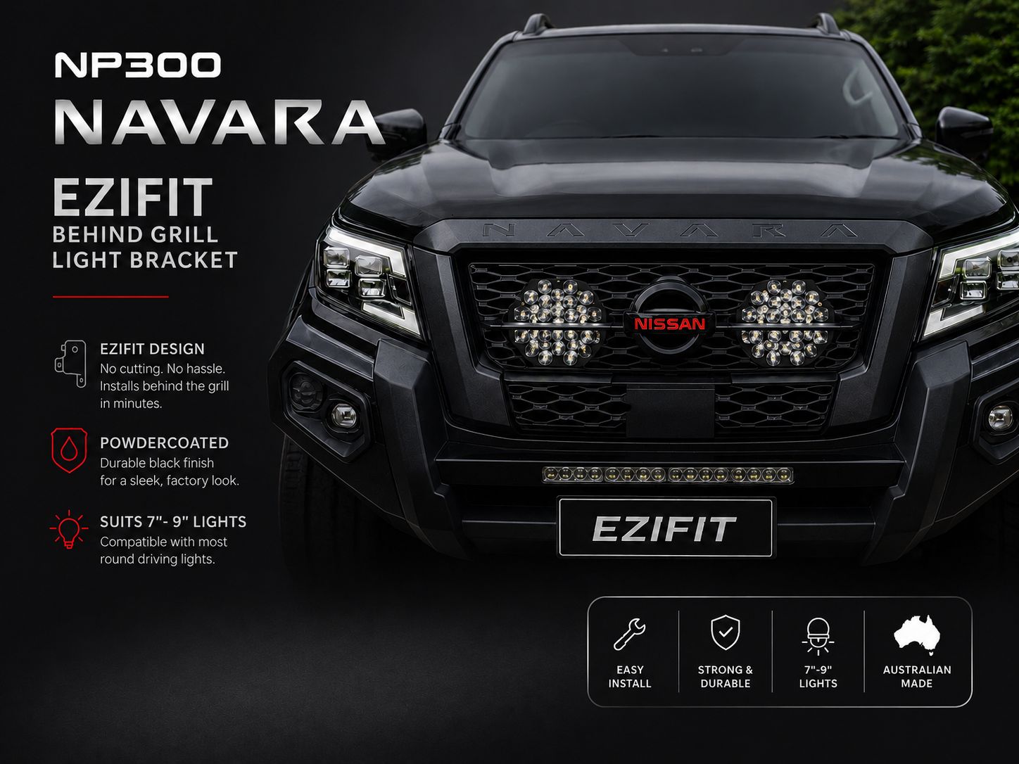 EziFit 4x4 Accessories Facebook ad: 7″-9″ Spot Light Bracket, Nissan Navara D23 / NP300…