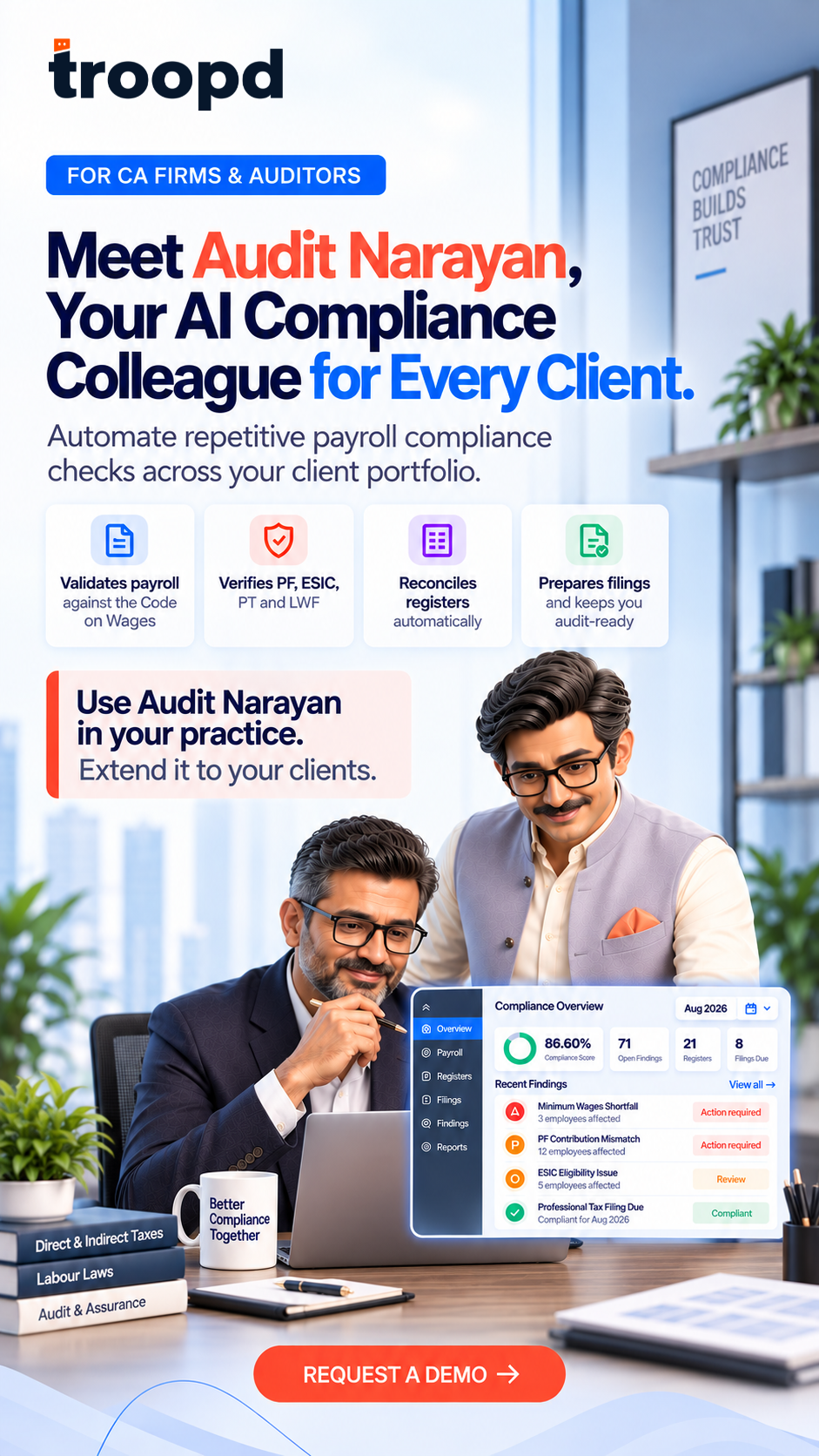Troopd Facebook ad: Your AI Compliance Colleague for Every Client