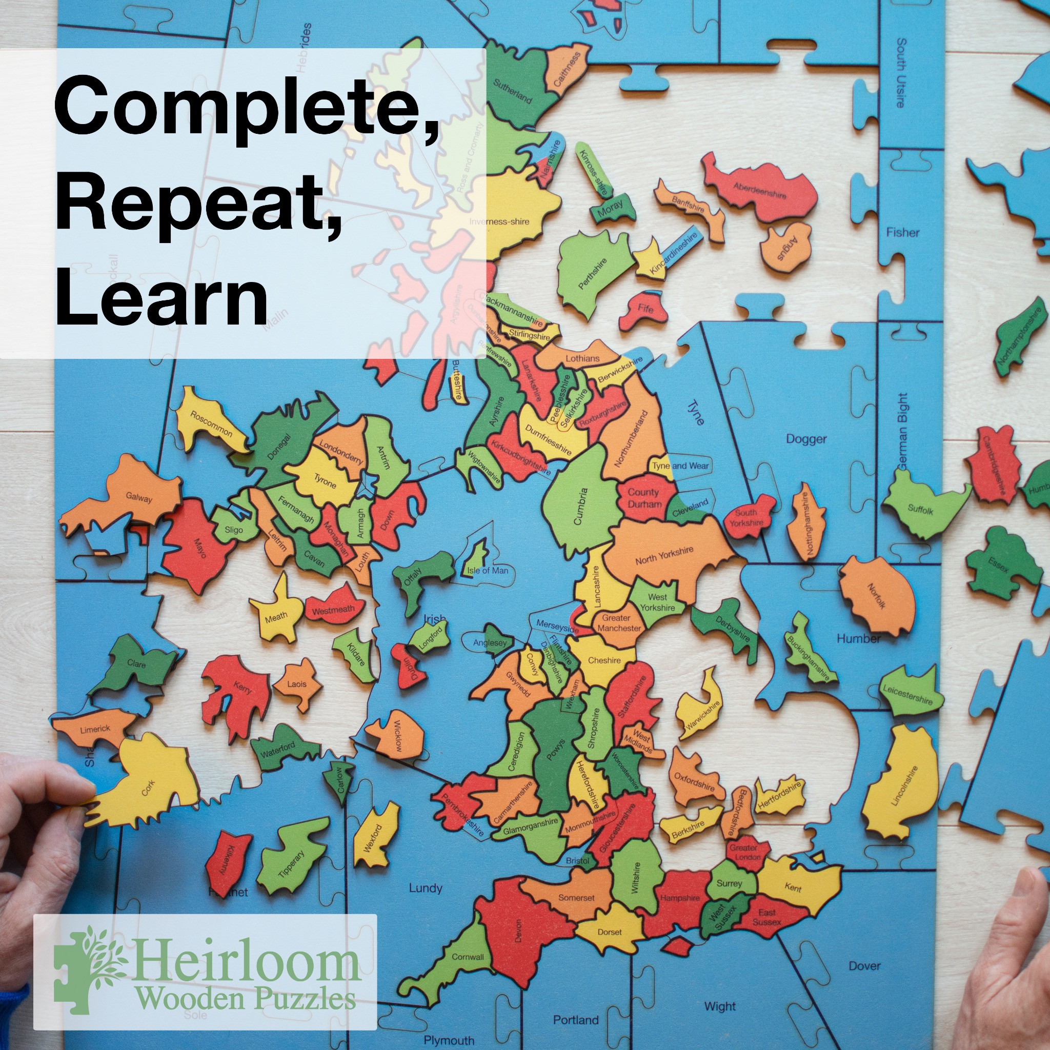 Heirloom Puzzles Facebook ad: Heirloom Quality, Wooden Jigsaw Puzzles.