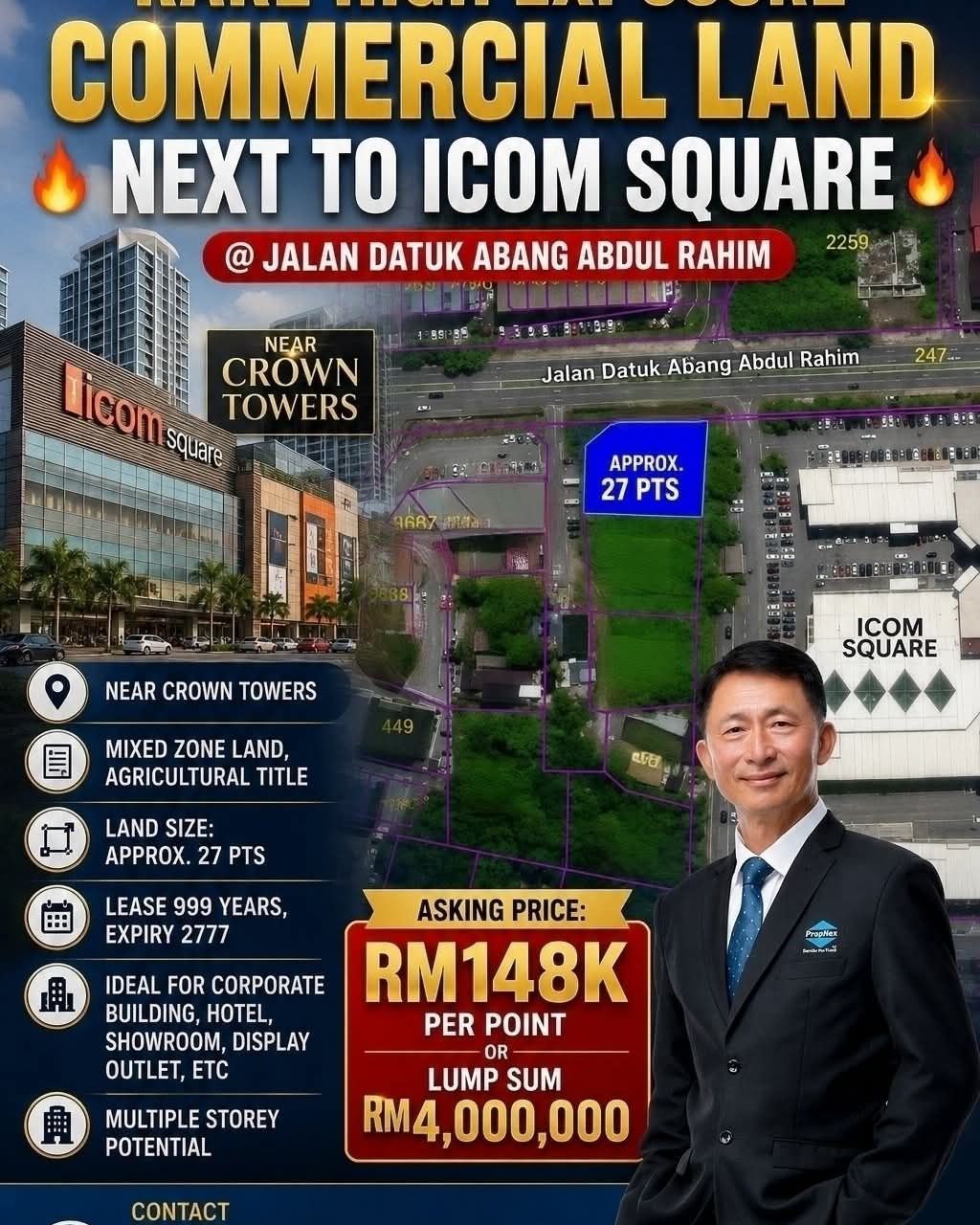 Peter Ling Facebook ad: RARE HIGH EXPOSURE COMMERCIAL LAND NEXT TO ICOM SQUARE @…
