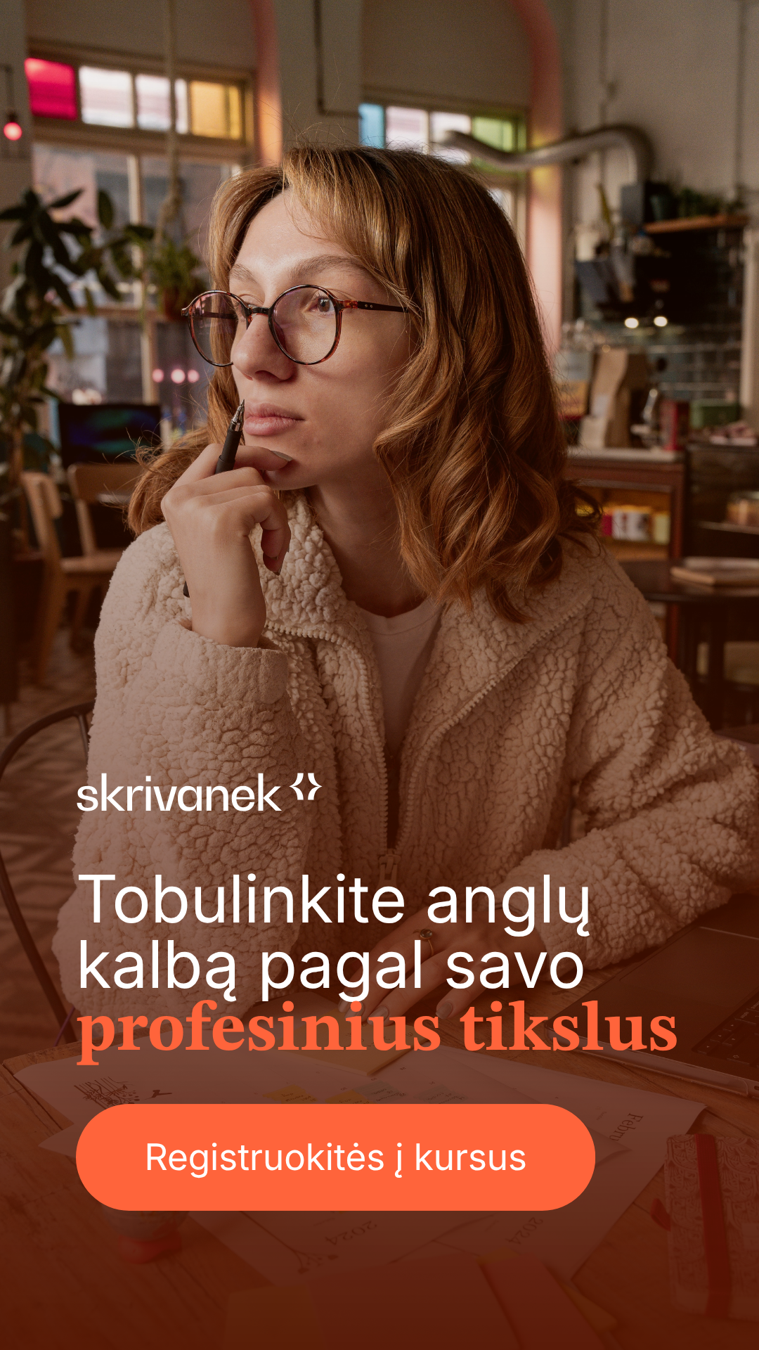 Skrivanek Lietuva Facebook ad: Anglų kalbos kursai suaugusiesiems