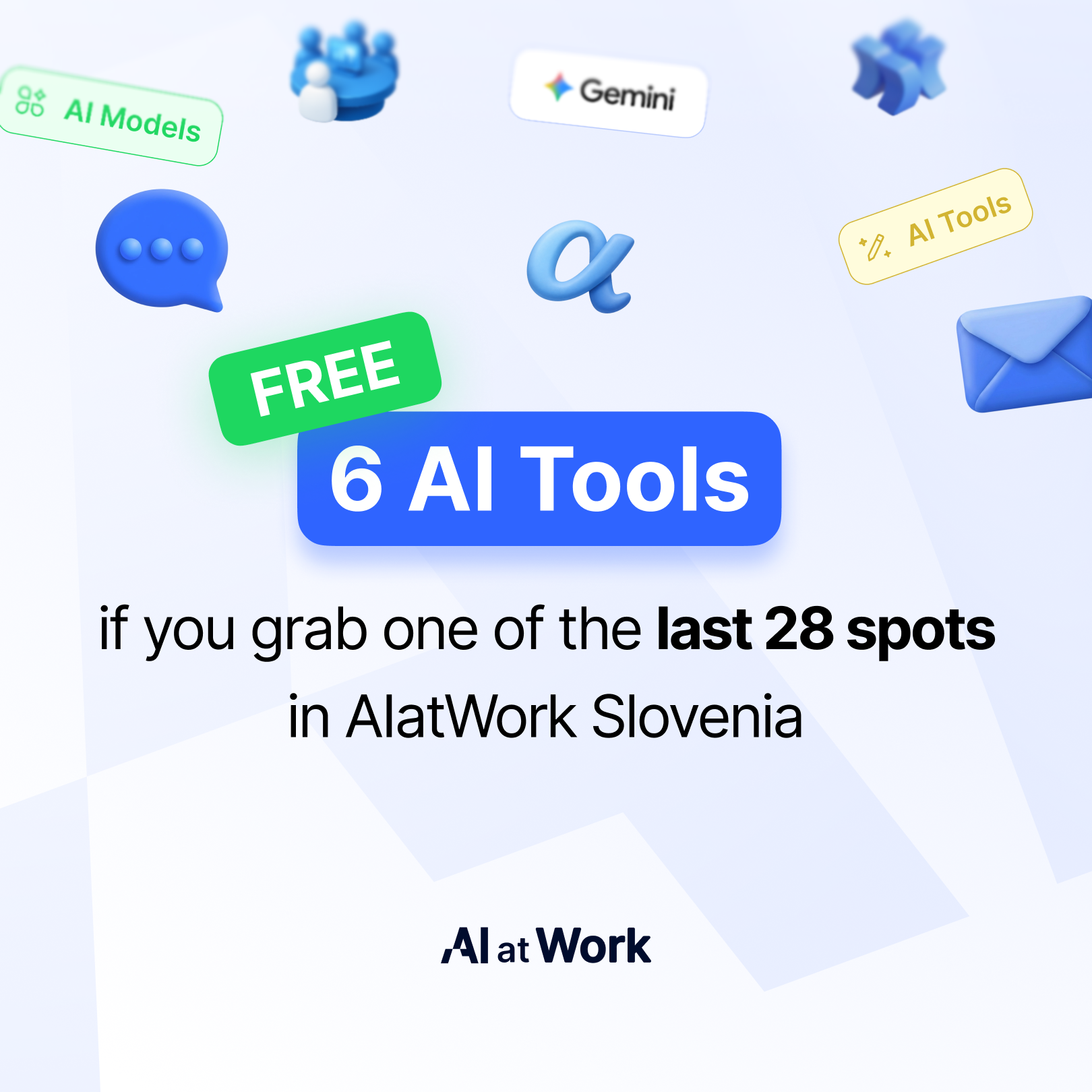 AIatWork Facebook ad: 6 AI orodij.