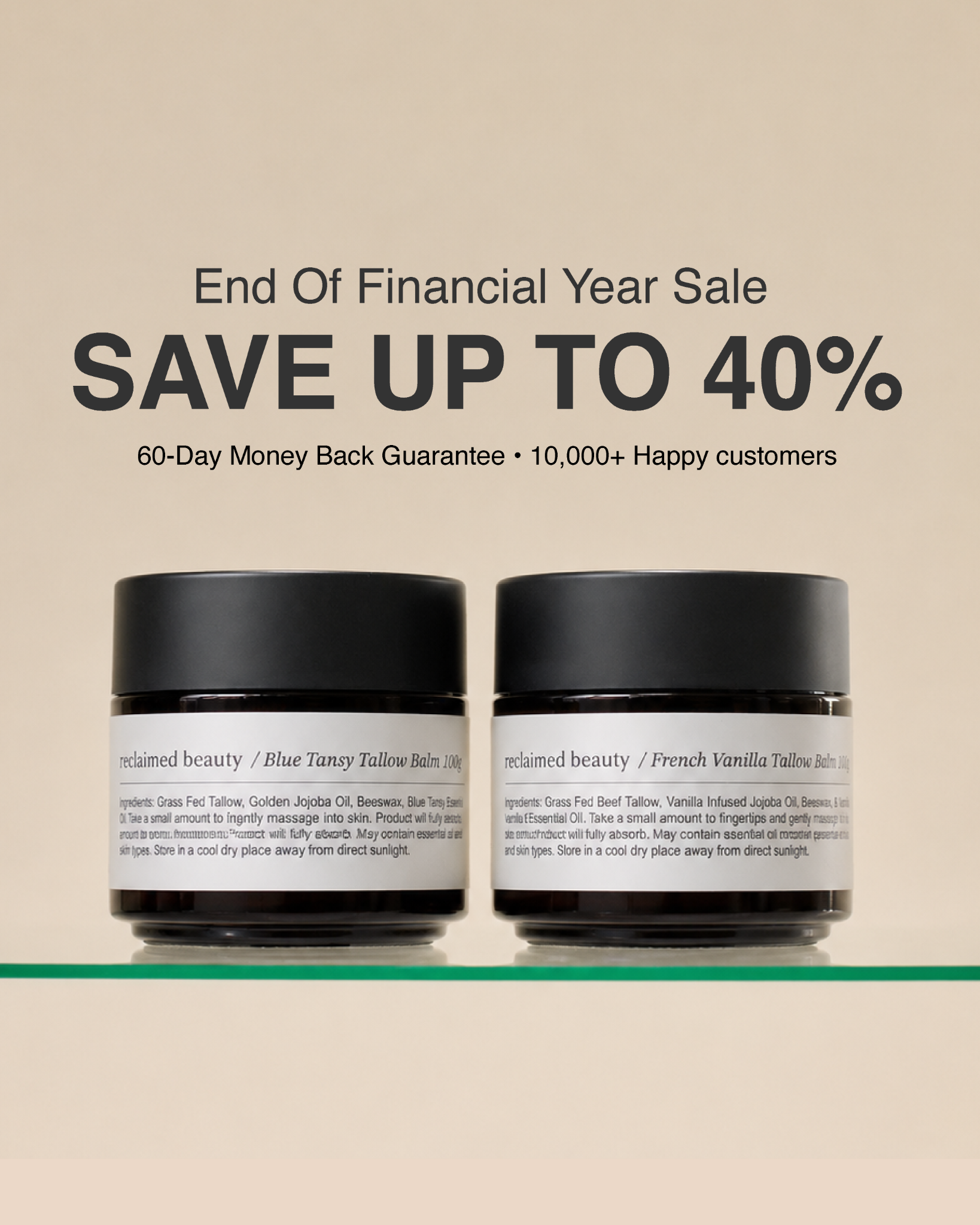 Reclaimed Beauty Facebook ad: Save Up To 40% EOFY