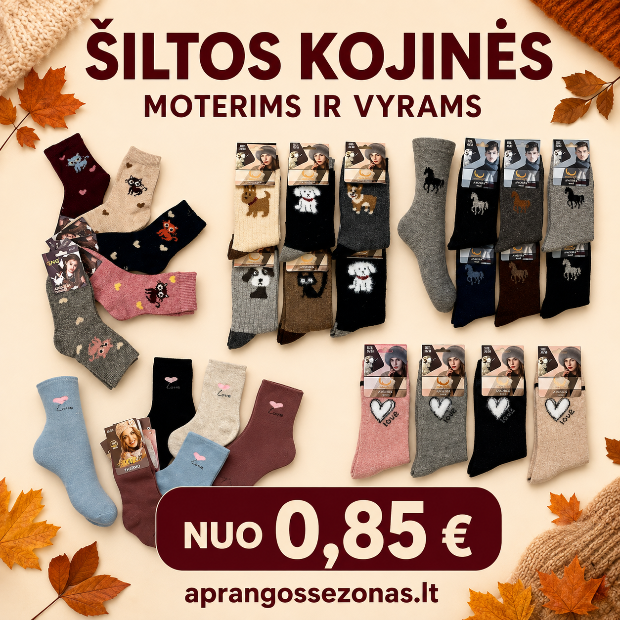 aprangossezonas.lt Facebook ad: Šiltos kojinės visai šeimai nuo 0,85 €