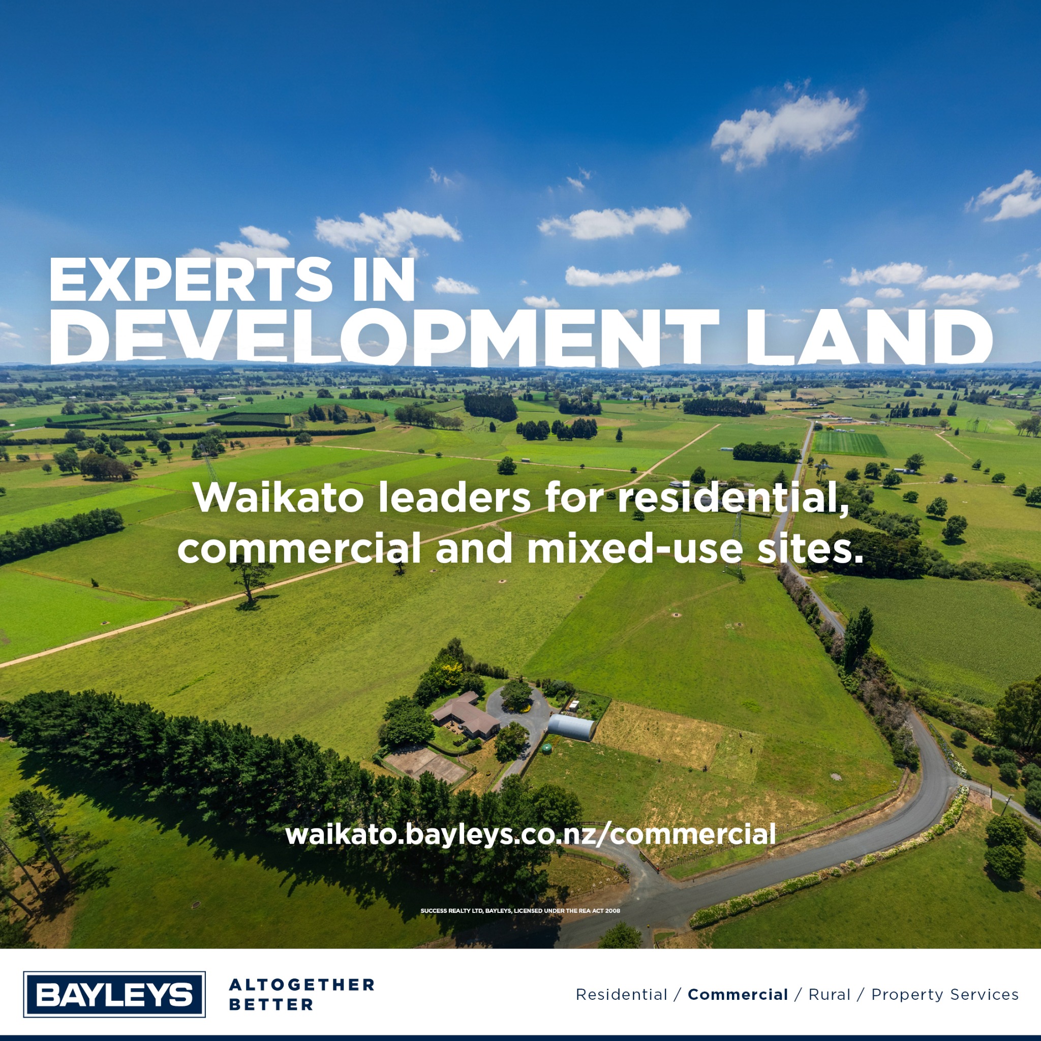 Bayleys Waikato Facebook ad: Specialists in development land