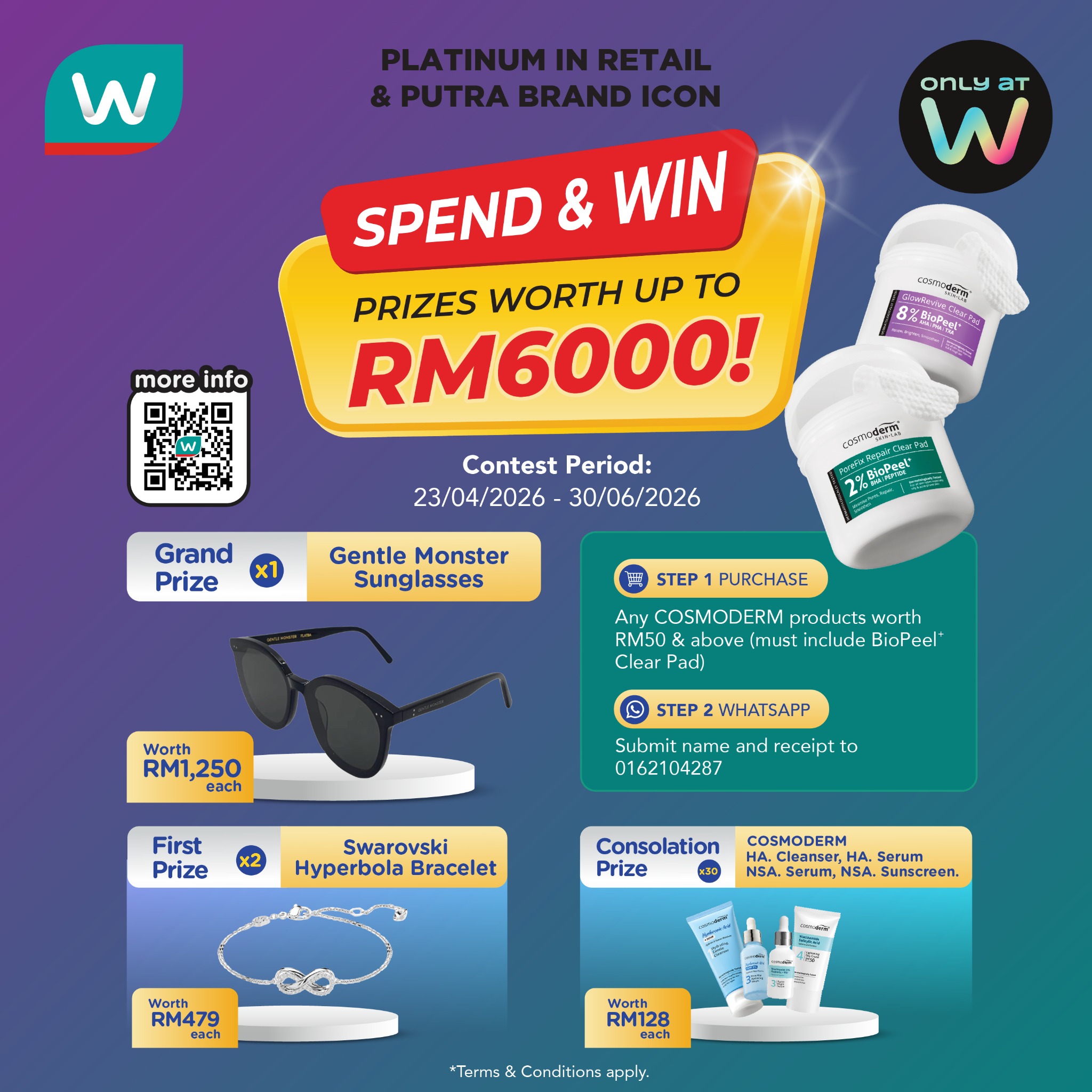 Cosmoderm Facebook ad: SPEND RM50, WIN UP TO RM6,000!