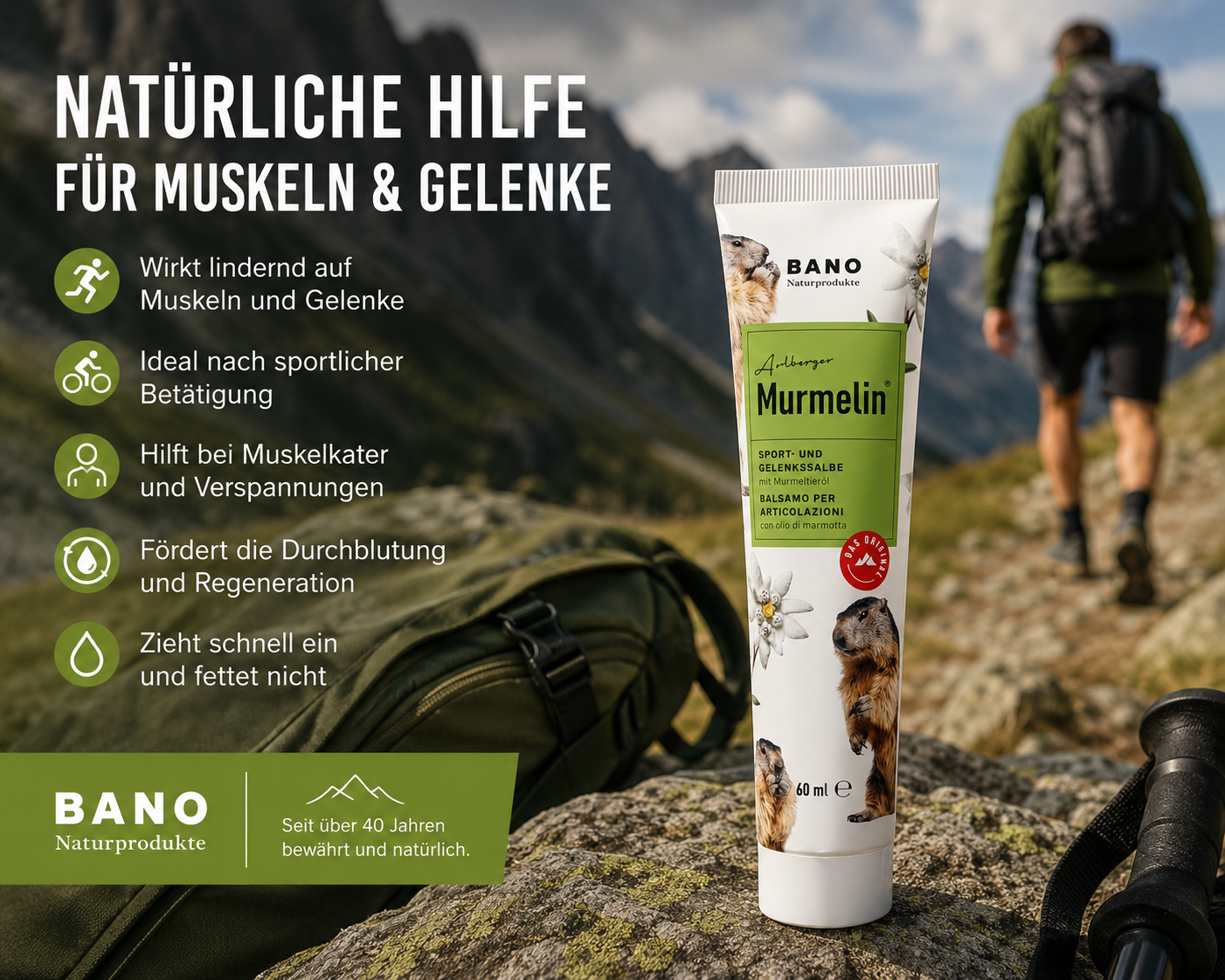BANO Healthcare GmbH Facebook ad: Original MURMELIN Sport- und Gelenksalbe: