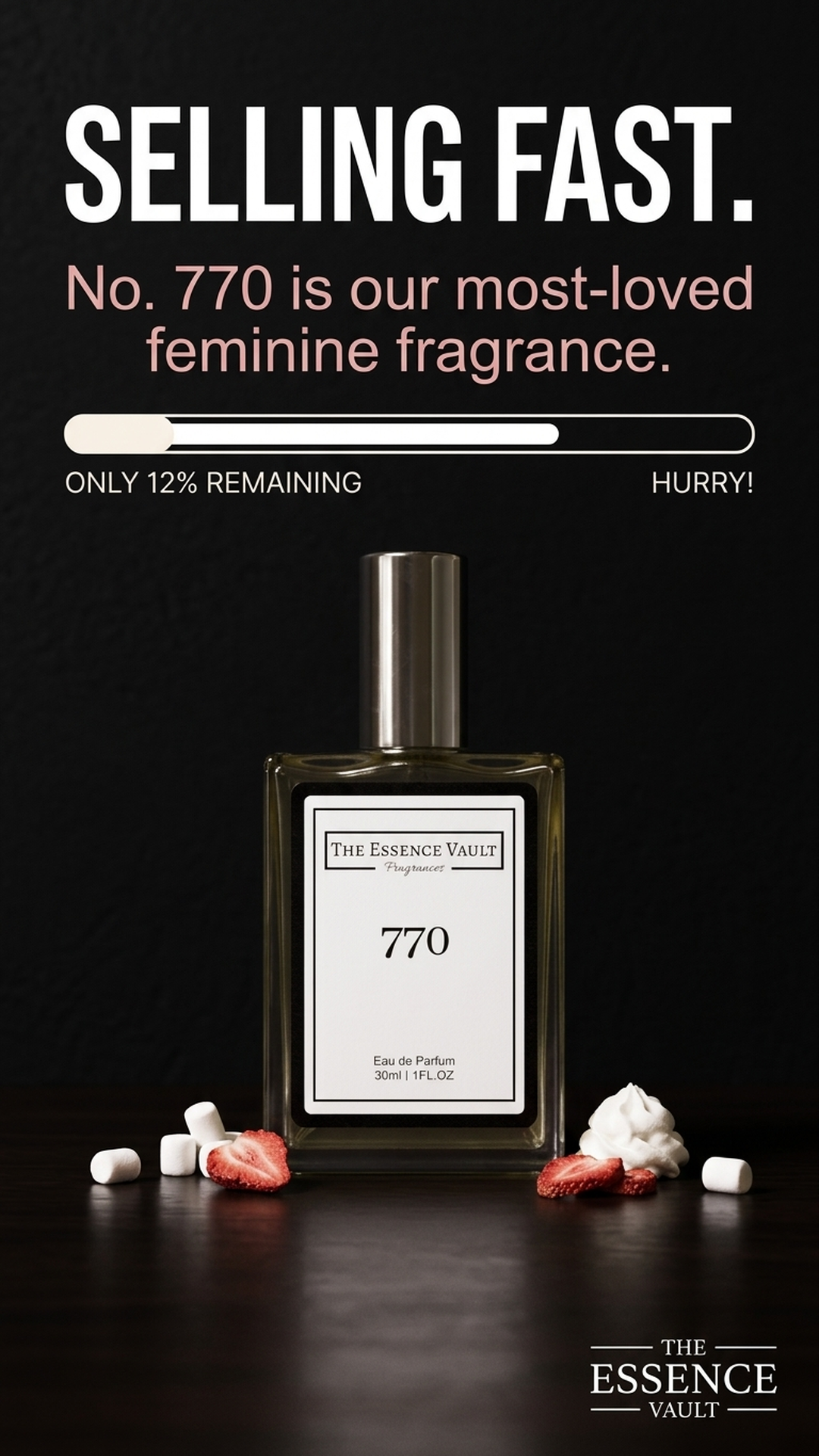 The Essence Vault Facebook ad from Mar 25, 2026