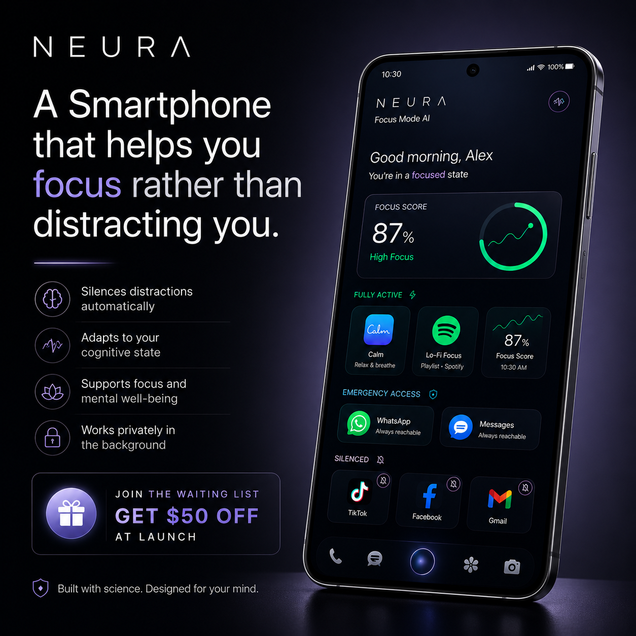 Behavidence Facebook ad: The First Phone That Helps You Focus