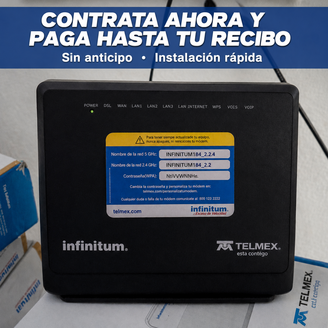 Promotor Telmex Infinitum Facebook ad: CONTRATA HOY PAGA AL MES