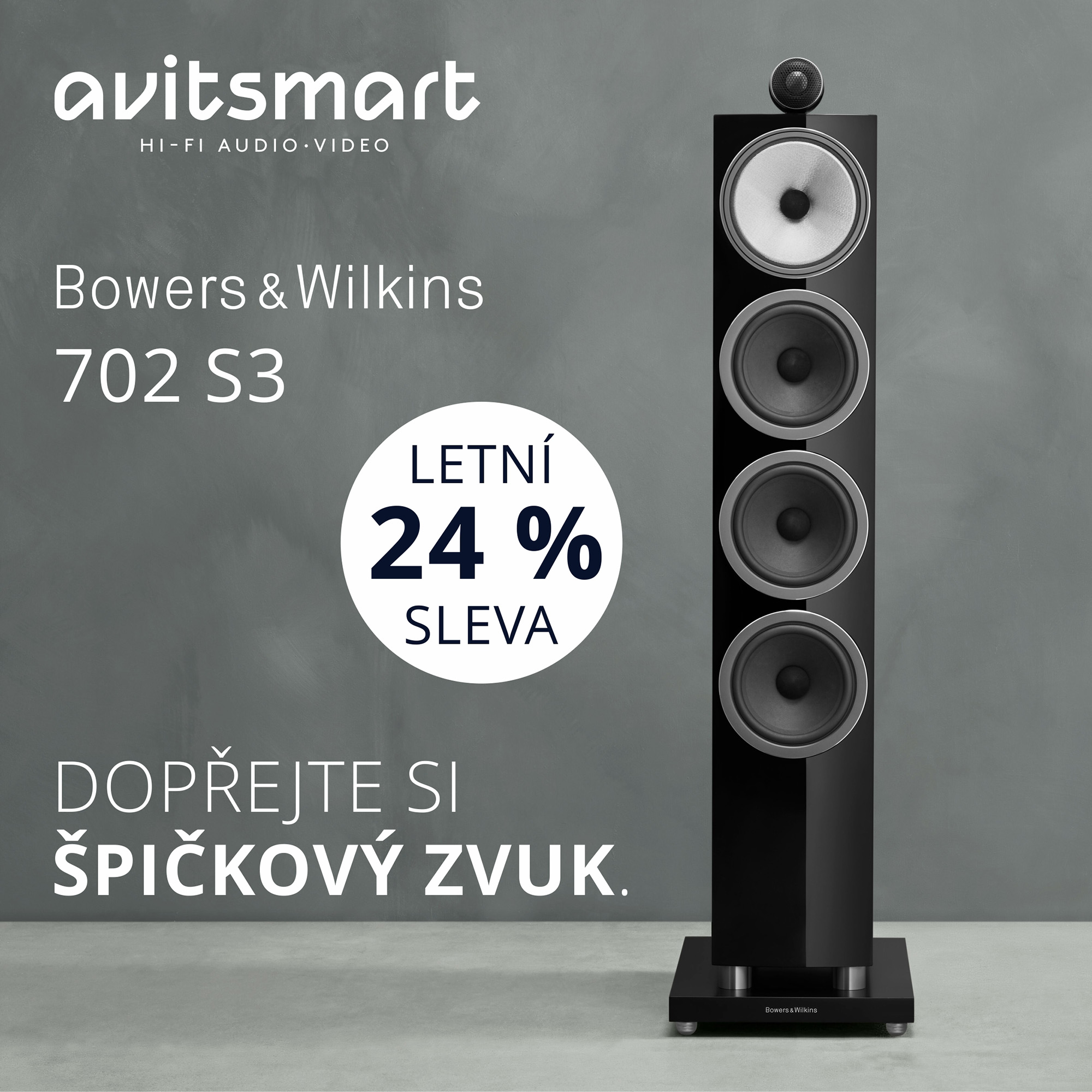 AVITSmart Facebook ad: Léto plné zvuku, sleva až 24 % na B&W.