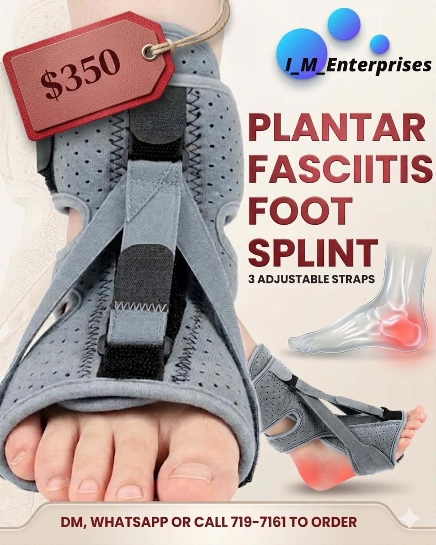IM Enterprises Facebook ad: Plantar Fasciitis Foot Splint-$350