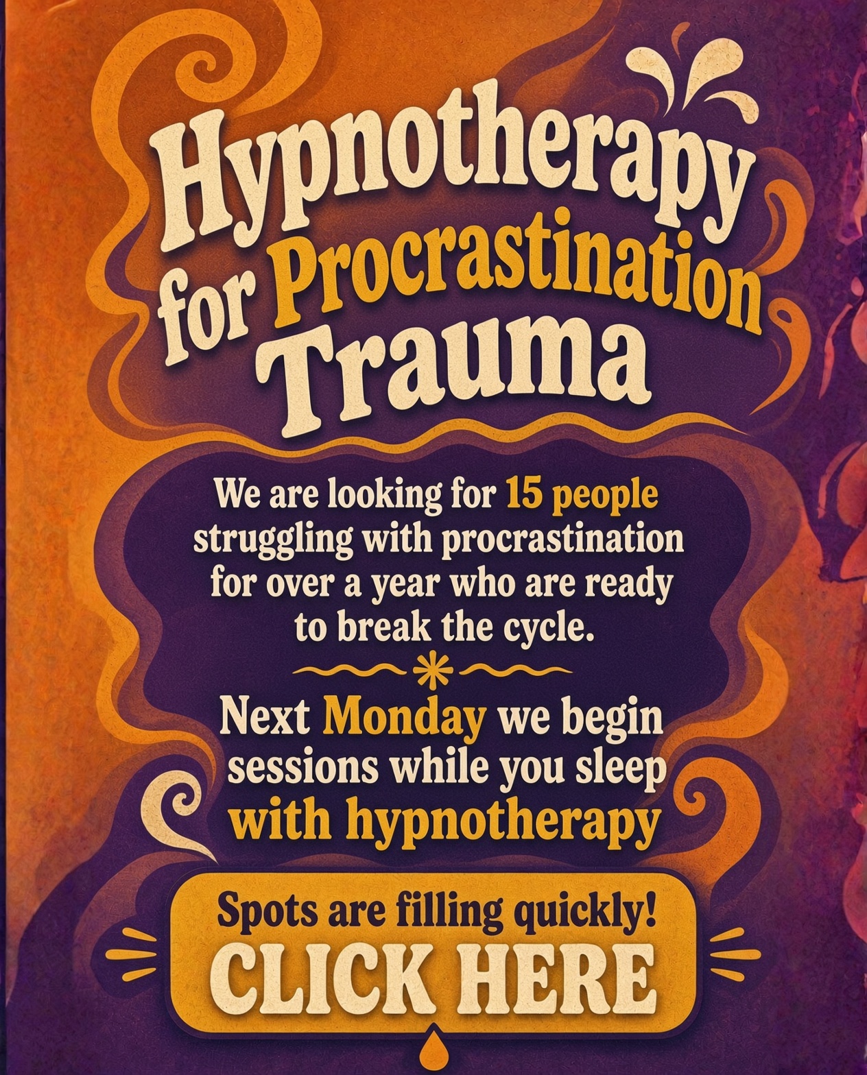 Hypnozio: power of hypnotherapy Facebook ad: Join Hypnotherapy Course To Beat Procrastination