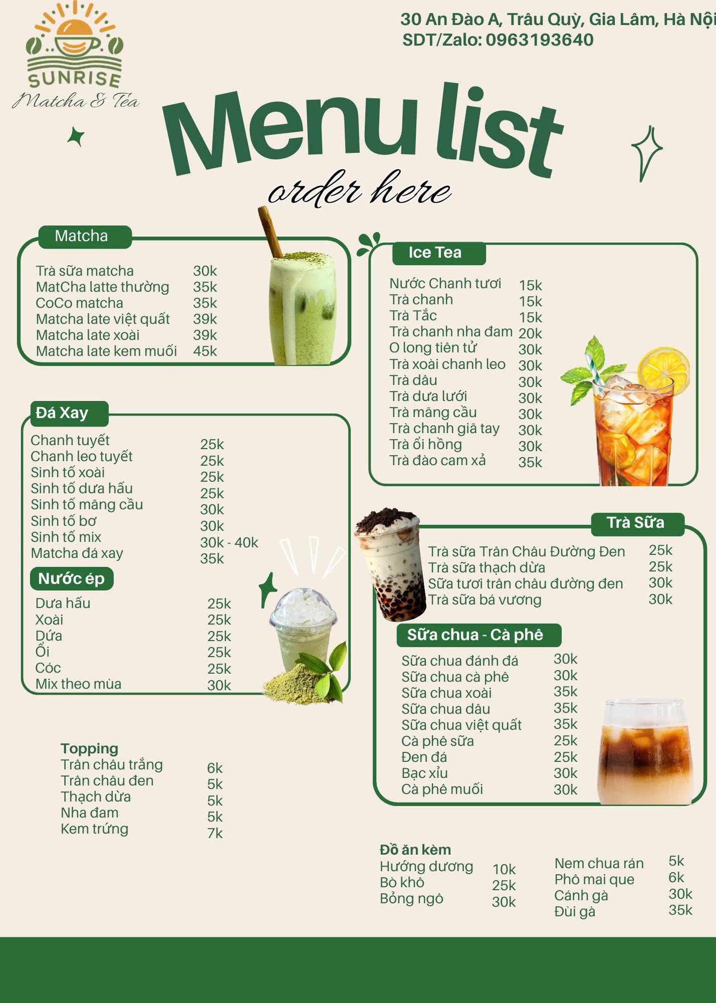 SunRise MatCha & BÁNH TRÁNG Tây Ninh Facebook ad: <SunRise Matcha & Tea >) vừa ra mắt…