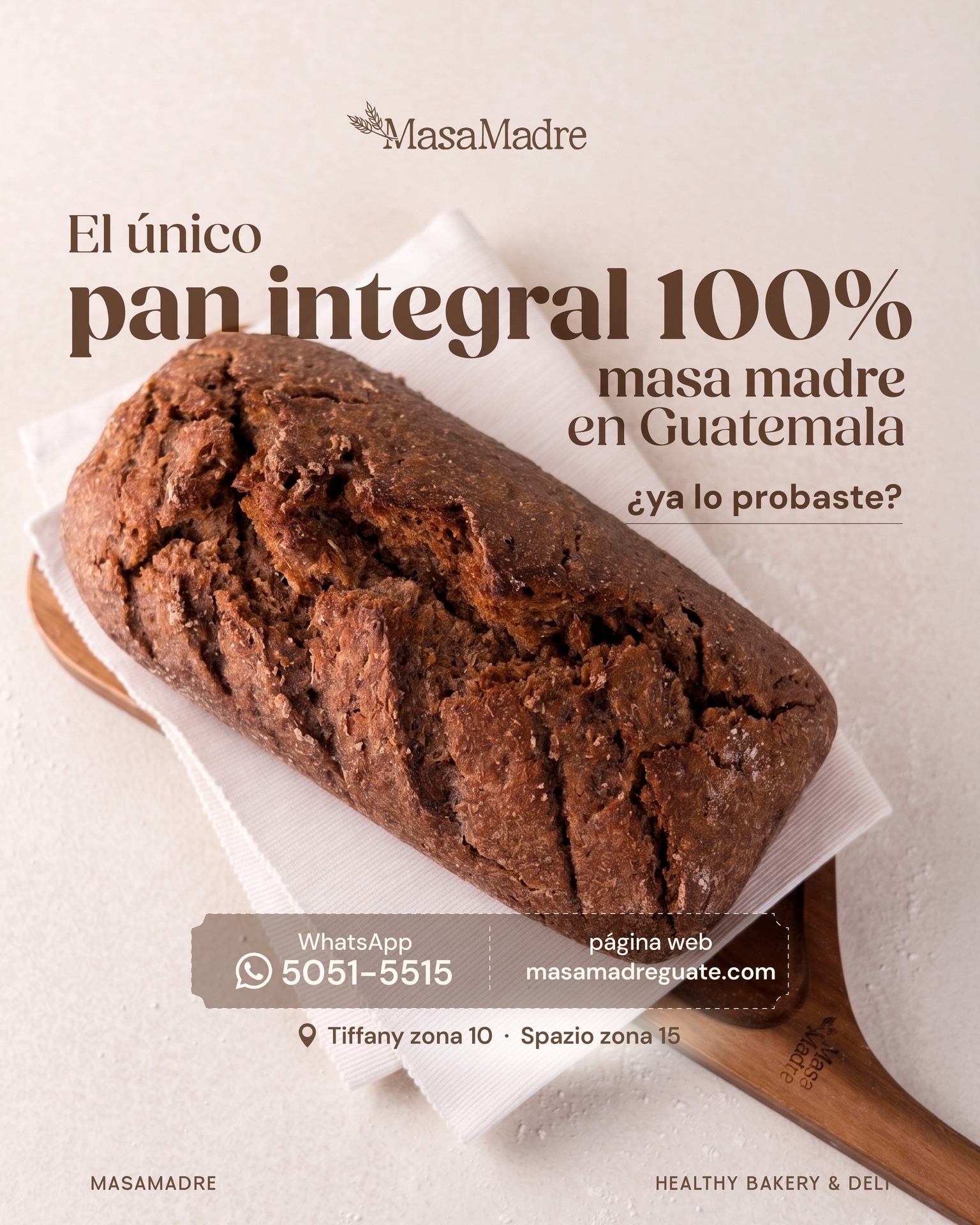 MasaMadre Sourdough Bakery & Deli Facebook ad: El pan integral de verdad tiene más fibra…