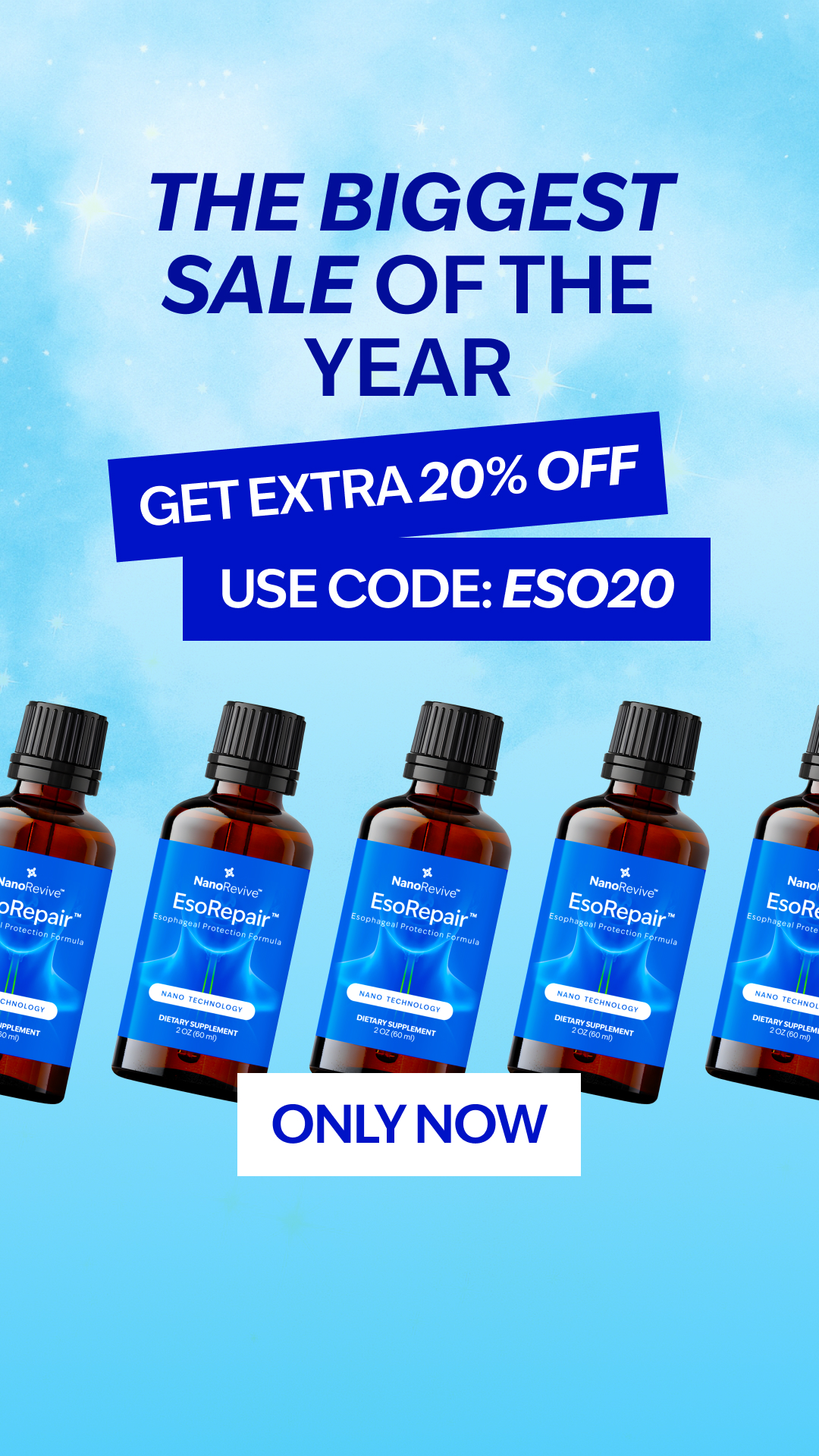 Natural Digestive Health Network Facebook ad: Use code ESO20. Biggest sale of the year.