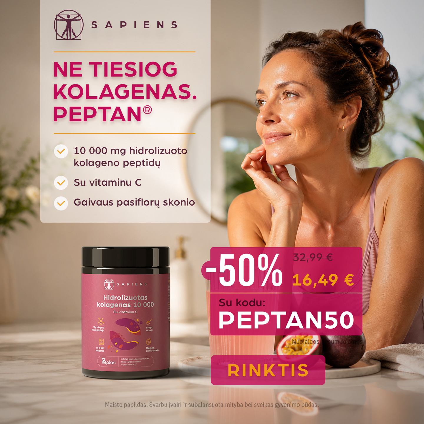 Sapiens Facebook ad: Peptan kolageno peptidai | -50 %