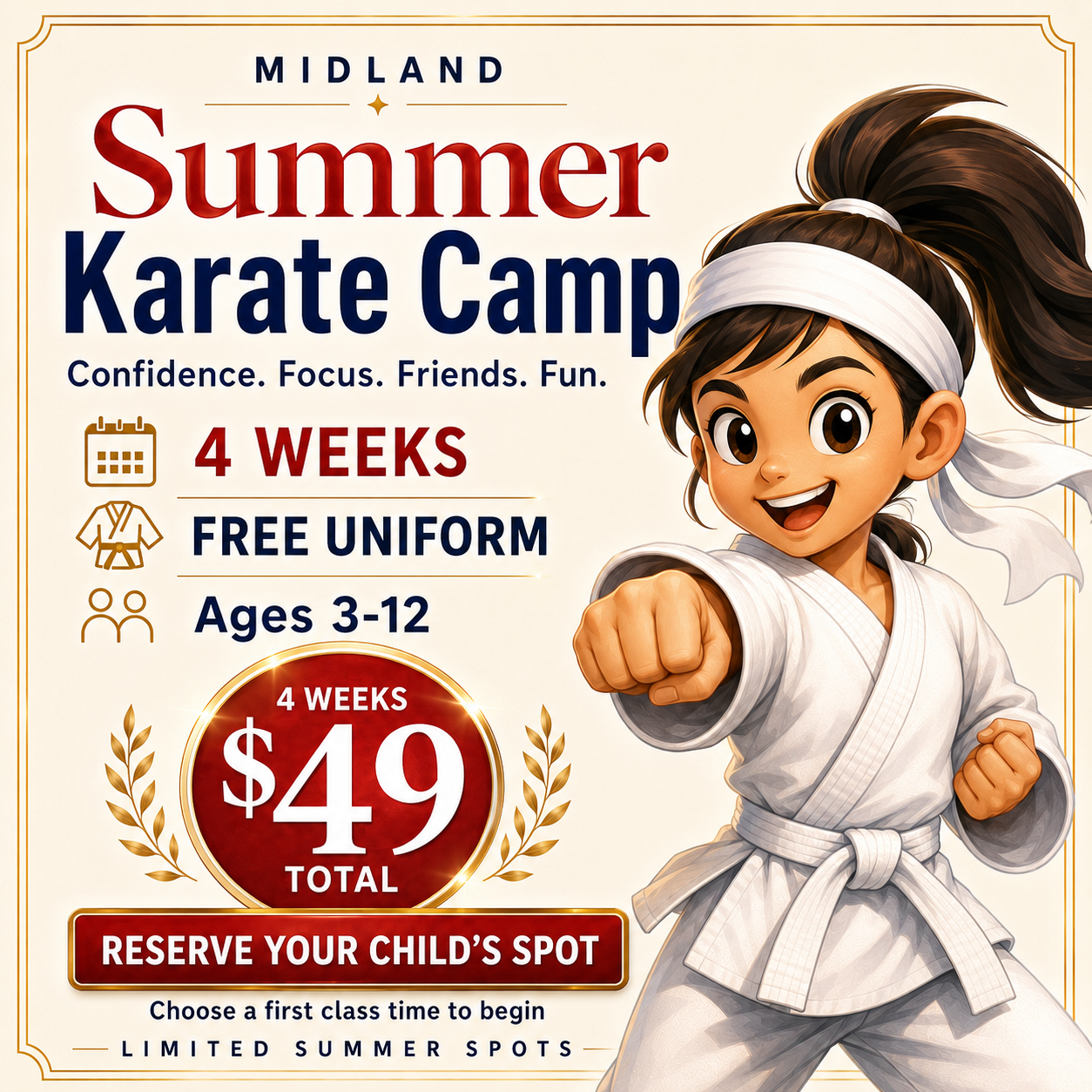 Cosens Martial Arts Midland LLC Facebook ad: 4 Weeks of Karate for $49