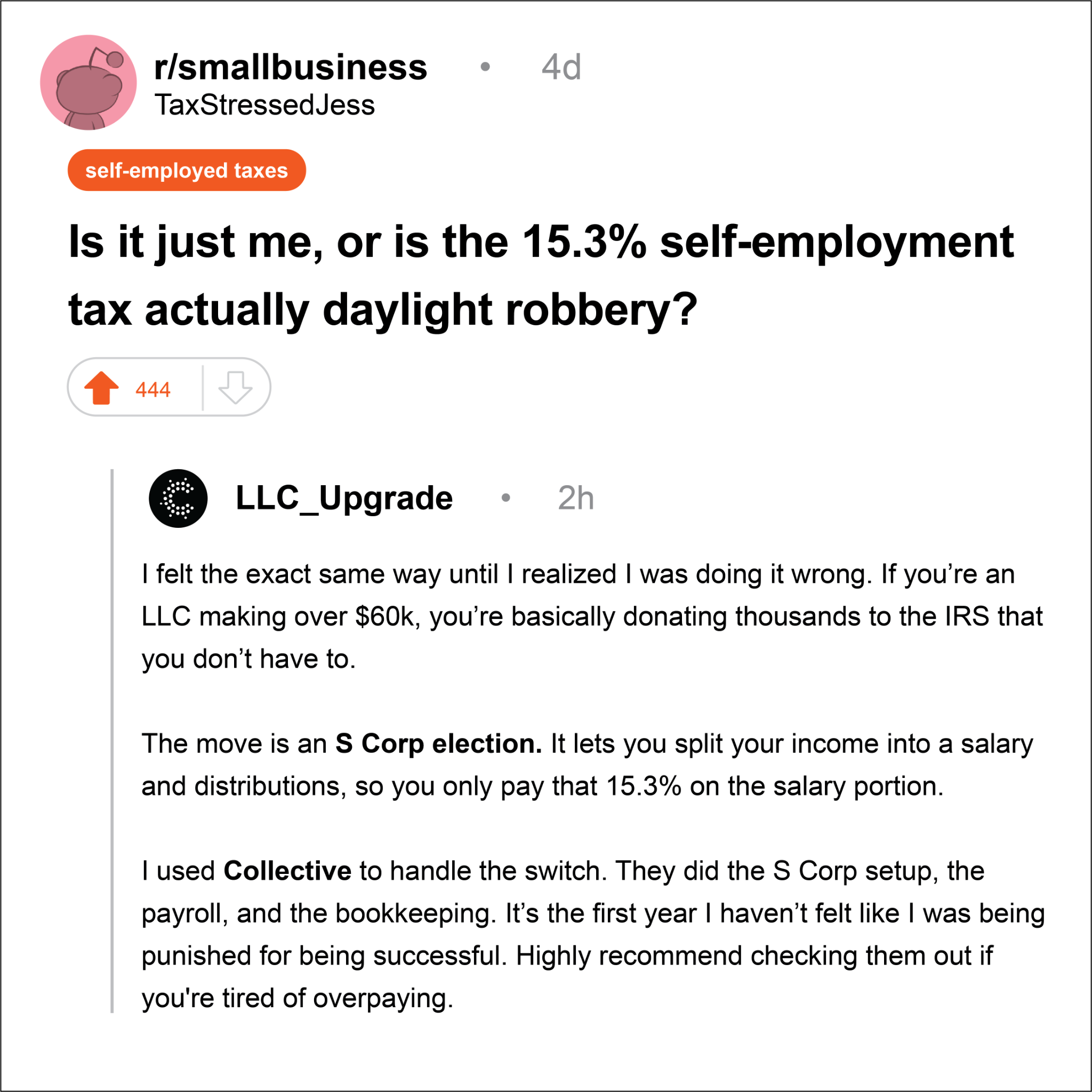 Collective Facebook ad: Stop Overpaying in Self-Employment Taxes
