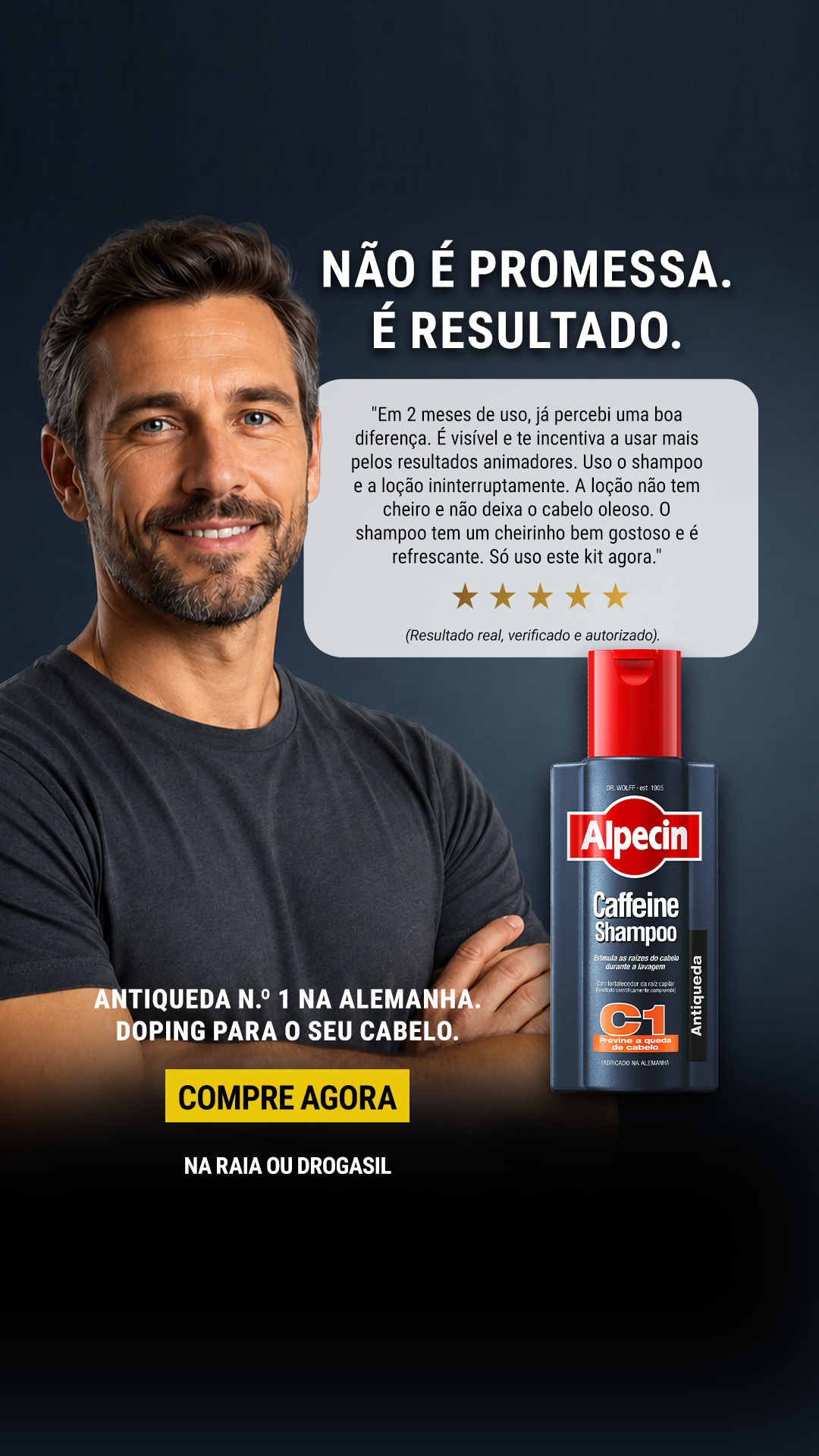 Alpecin Brasil Facebook ad: Shampoo masculino Nº1 antiqueda na Alemanha