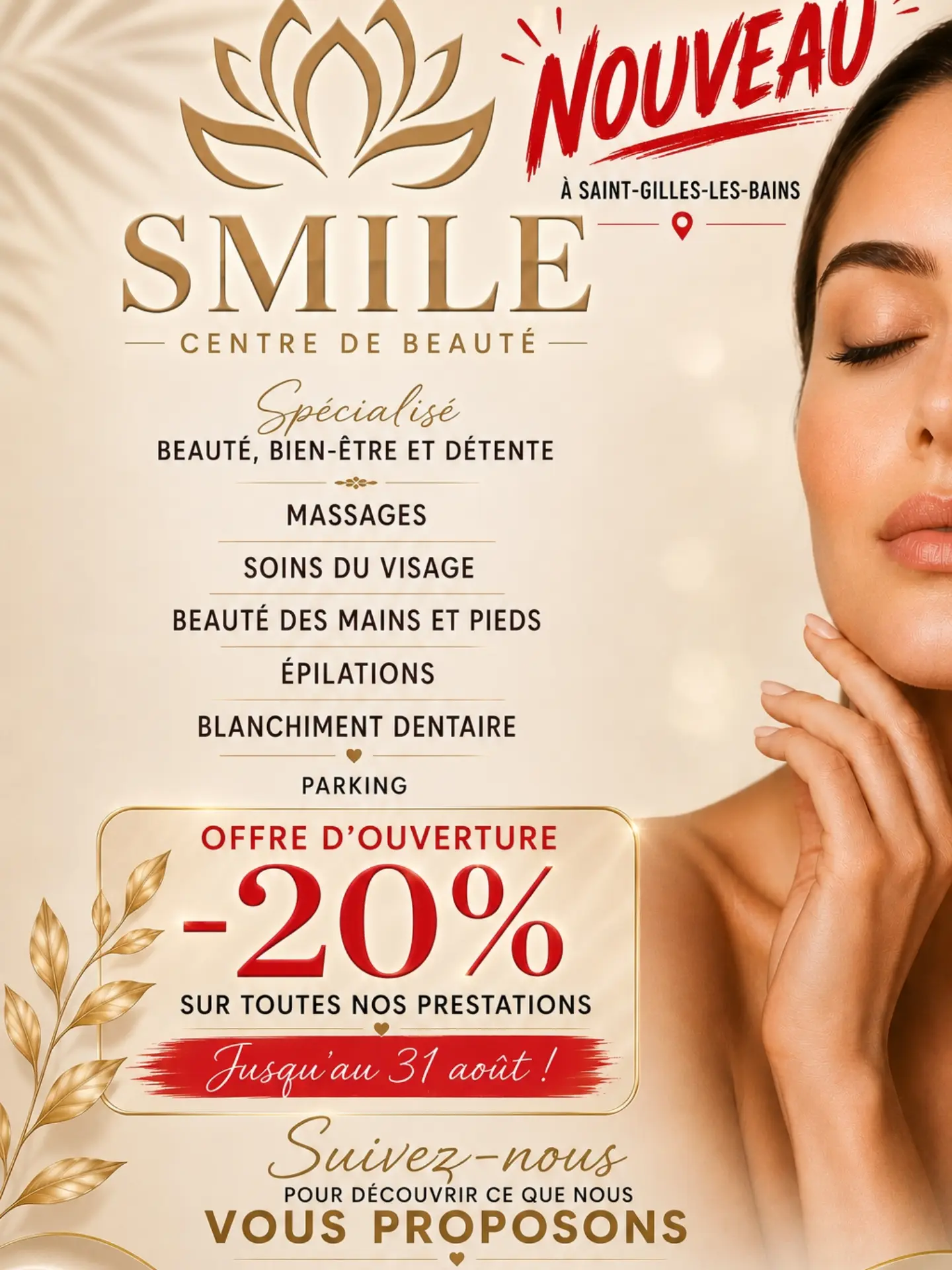 SMILE St Gilles Centre de beauté Facebook ad: OFFRE D'OUVERTURE -20% sur TOUTES les prestations jusqu'au…