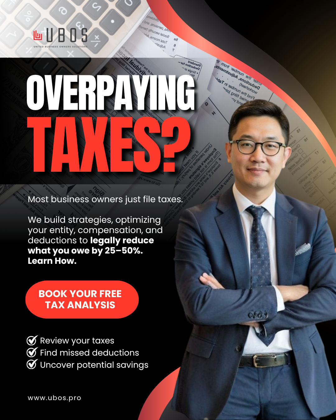 UBOS Facebook ad: Get FREE Tax Analysis