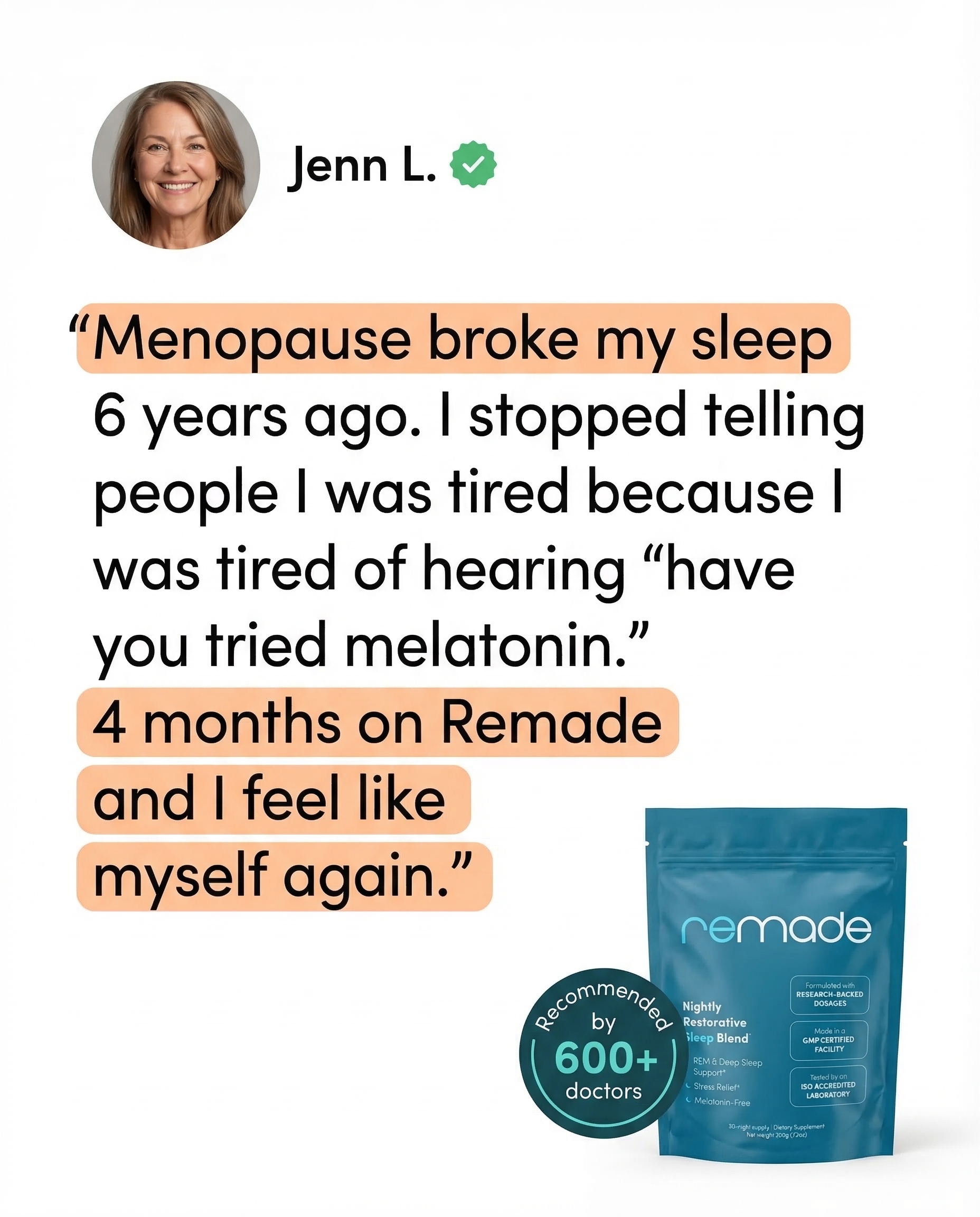 Remade Restorative Sleep Supplement Facebook ad