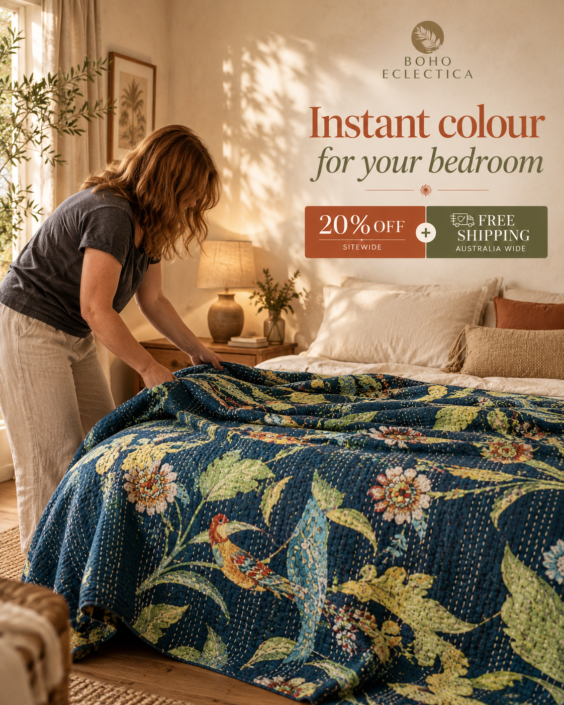 Boho Eclectica Facebook ad: Colour for a bedroom refresh