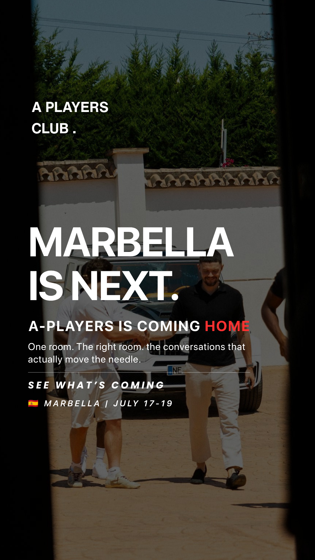 APlayersTour Facebook ad: Marbella. July 17-19. Limited seats.