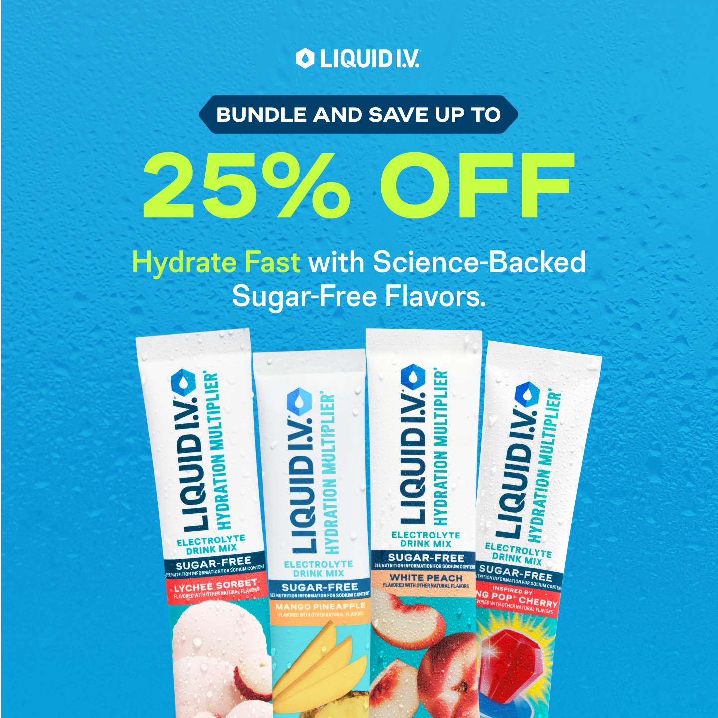 Liquid I.V. Facebook ad: Sugar-Free Bundle, Save 25%