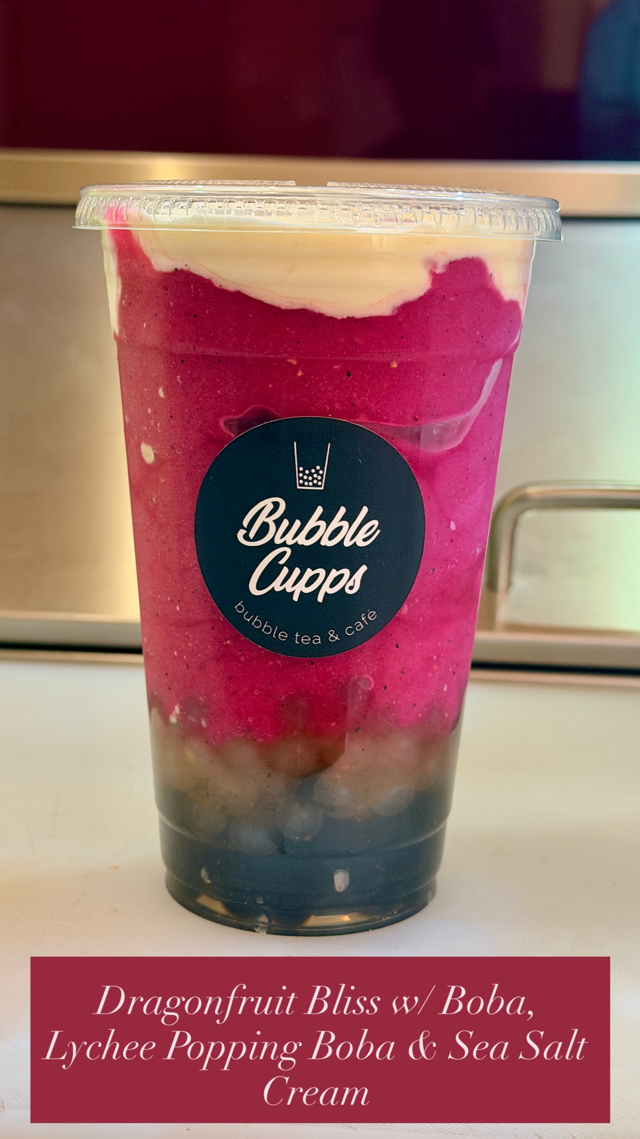 Bubble Cupps Facebook ad: Dragonfruit Bliss w/ Boba, Lychee Popping Boba &…
