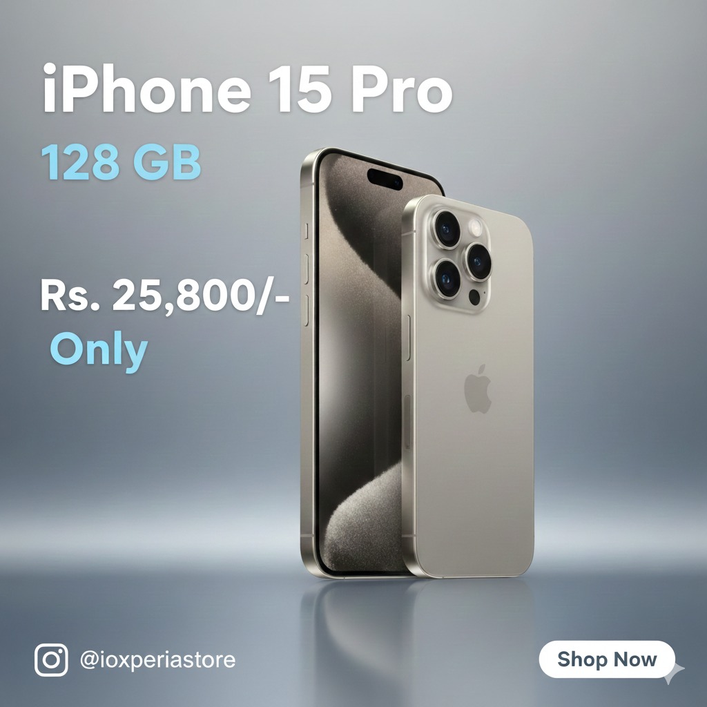 ioXperia Facebook ad: Buy Refurbished iPhone 15 Pro 128GB, with 100%…