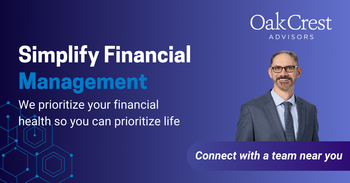 Oak Crest Advisors Facebook ad: Your financial future shouldn't be a source of…
