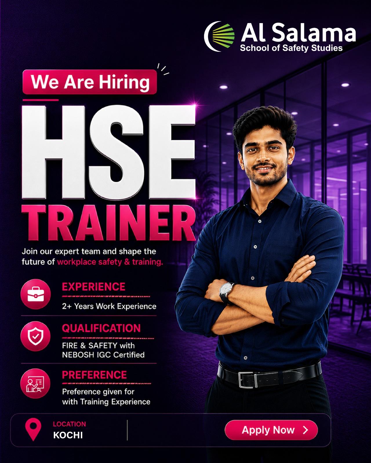 Al Salama school of safety studies Facebook ad: Hiring HSE Trainer