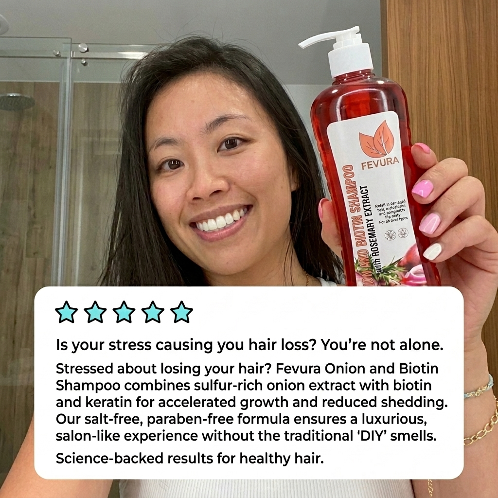 OfficalFevura Facebook ad: Your stress is costing you your hair