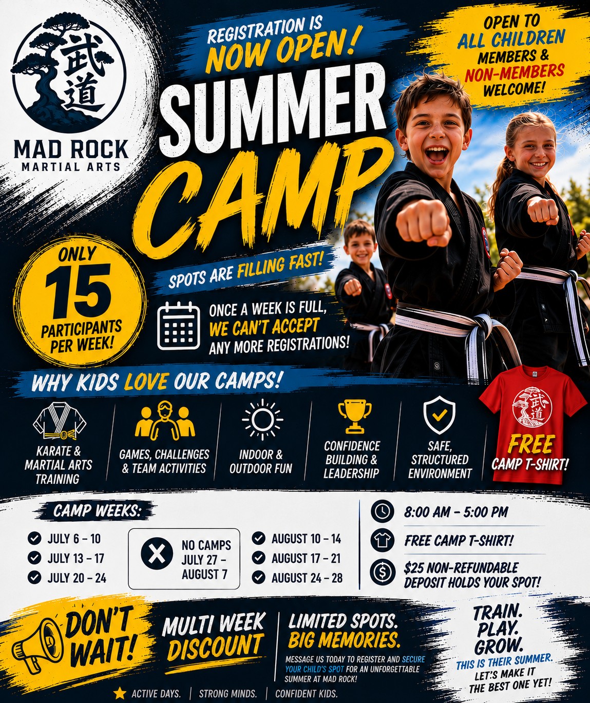 Mad Rock Martial Arts & Fitness Facebook ad: SUMMER CAMP REGISTRATION IS NOW UNDERWAY!