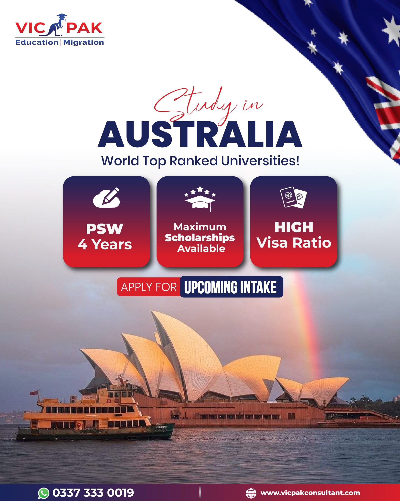 Vicpak - Karachi Facebook ad: High Visa Success + Scholarships