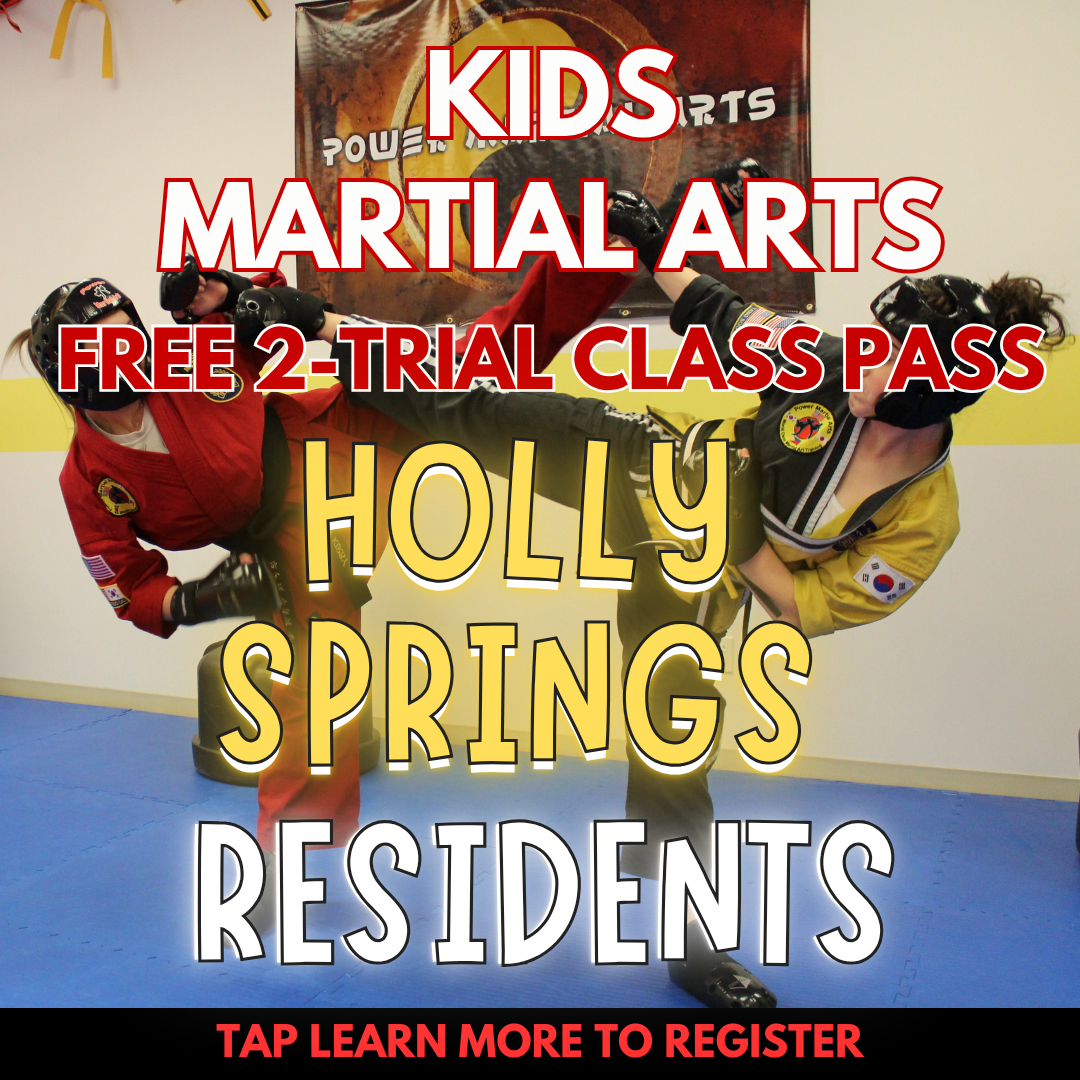 Power Martial Arts Holly Springs NC Facebook ad: Want FREE Two Kids Martial Arts Trial Class Pass?