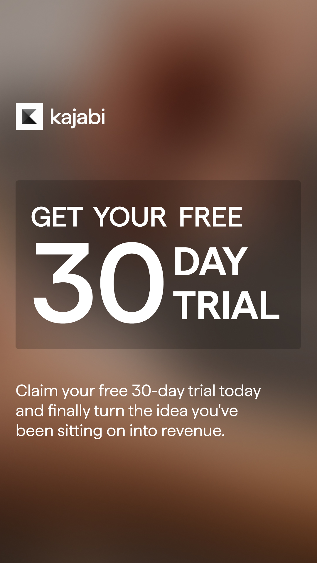 Kajabi Facebook ad: Start Your 30-Day Free Trial Today