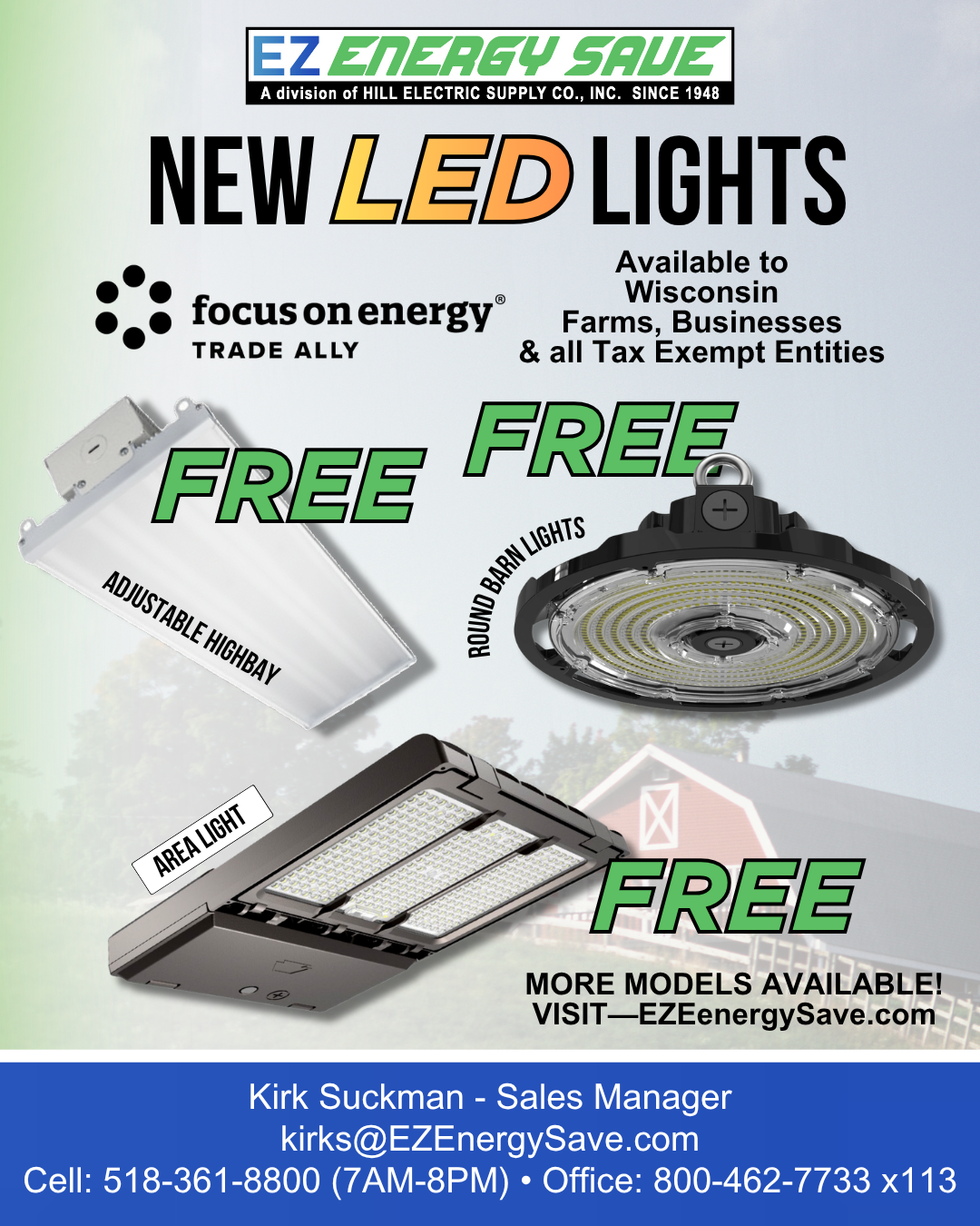 EZ Energy Save Facebook ad: FREE LED Lights for Wisconsin Farms & Businesses